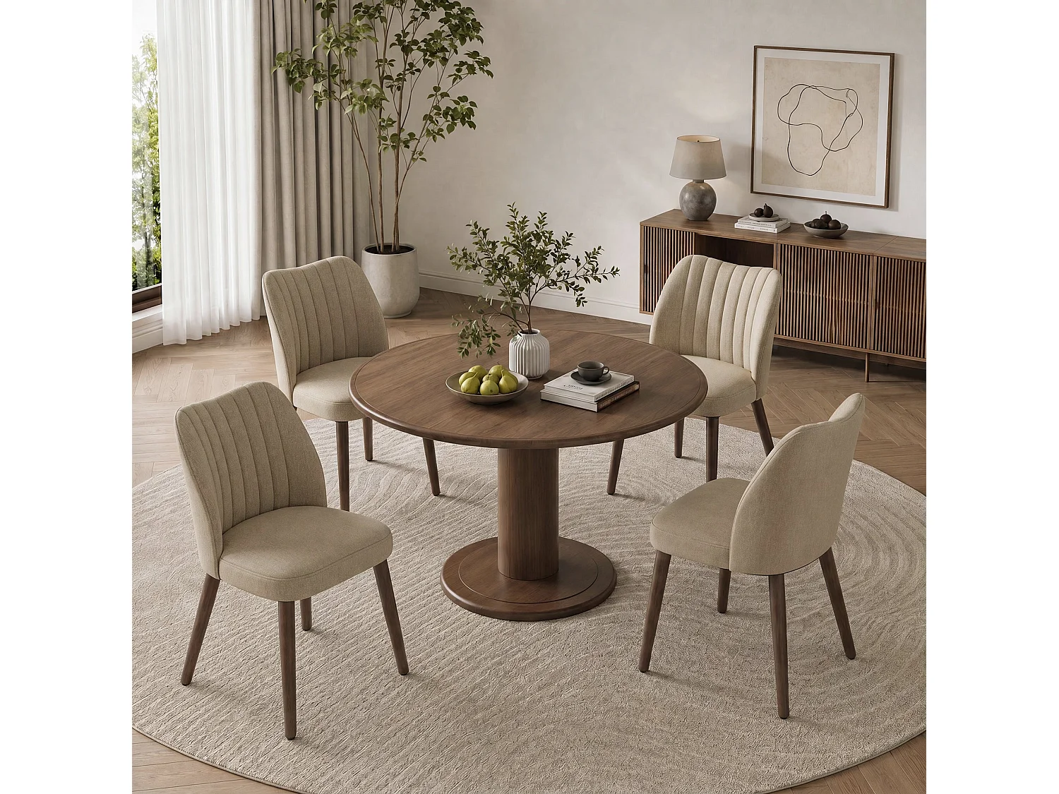 Set van 2 gestoffeerde eetkamerstoelen, dik zitkussen en antislipvoetjes, Camel