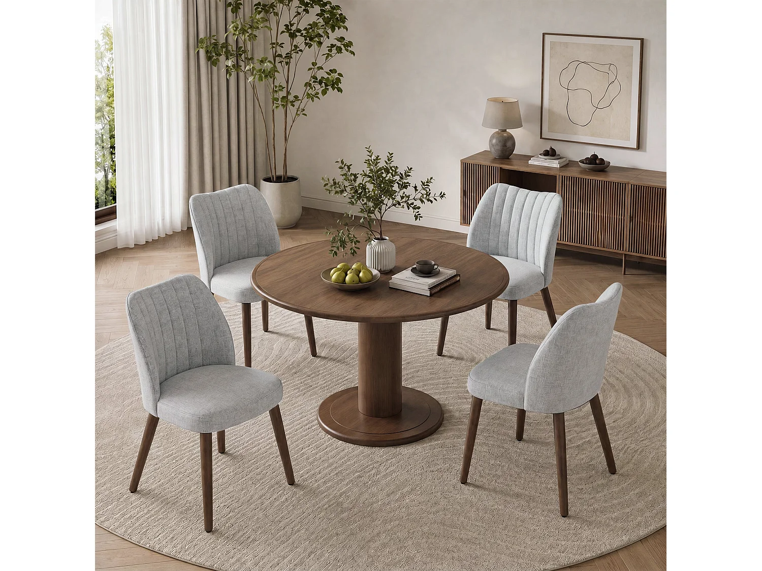 Set van 2 gestoffeerde eetkamerstoelen, dik zitkussen en antislipvoetjes, Lichtgrijs