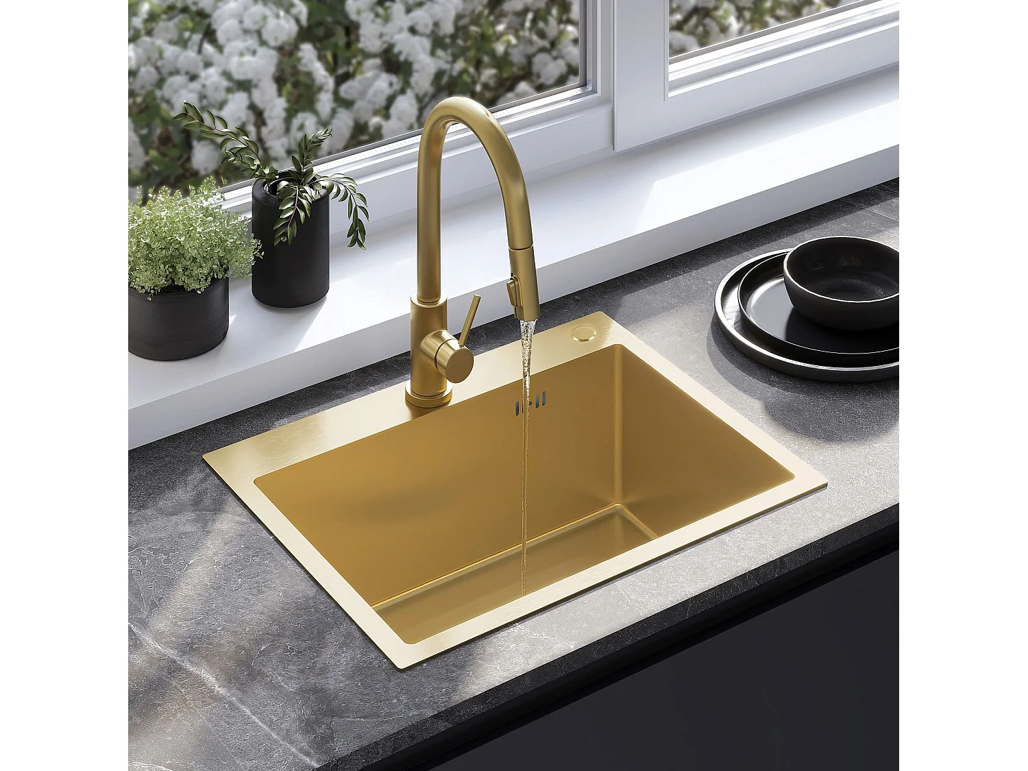 Stalen Spoelbak Rea Liam Brush Gold
