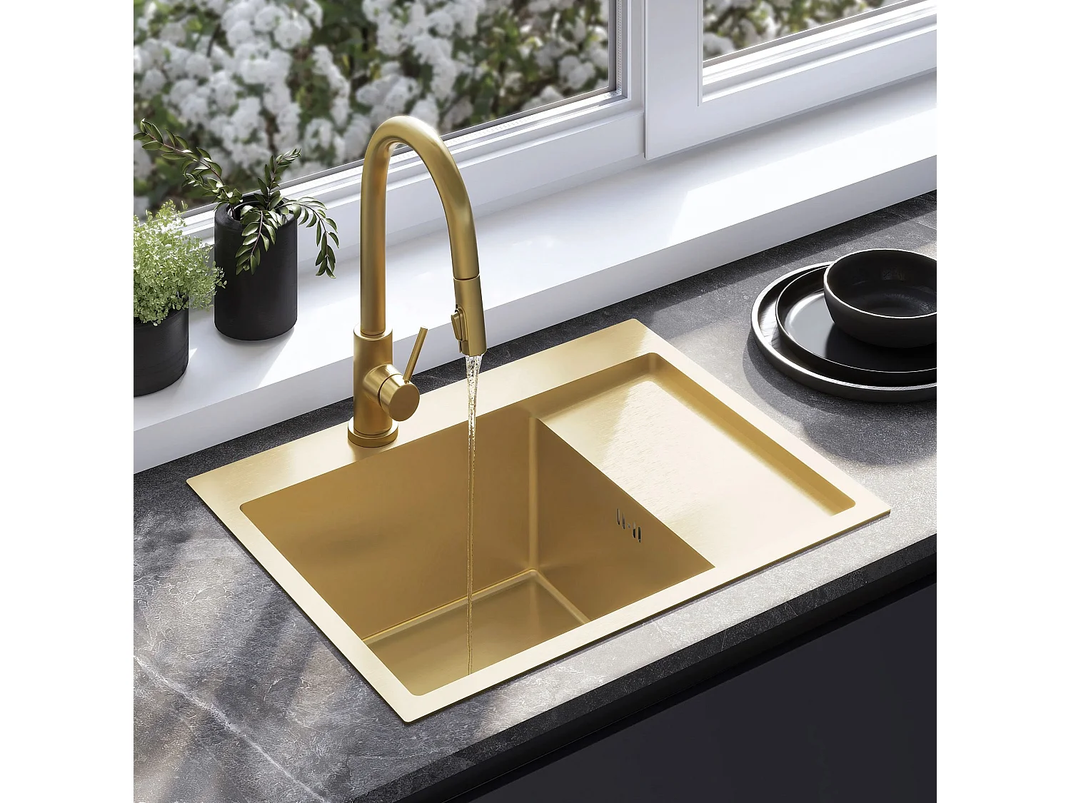 Stalen Spoelbak Rea Fin Brush Gold