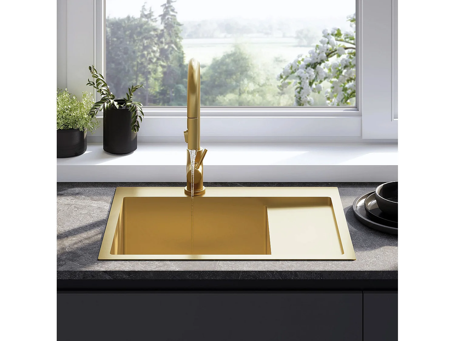 Stalen Spoelbak Rea Fin Brush Gold