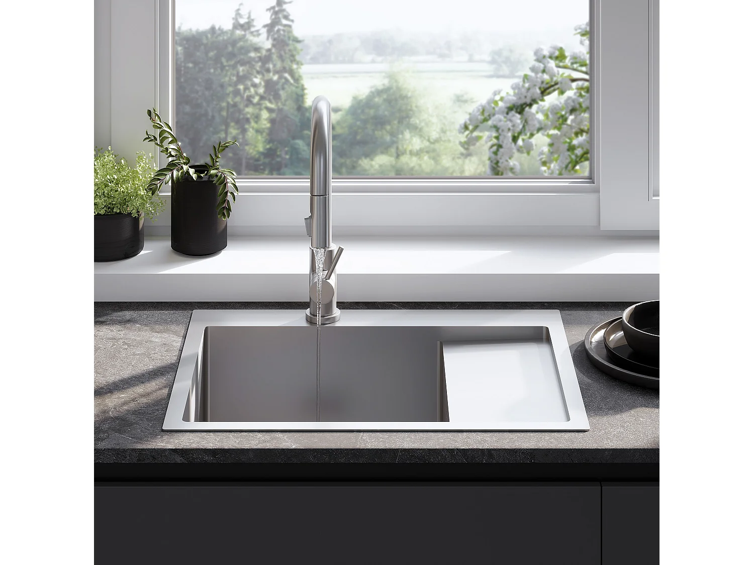 Stalen Spoelbak Rea Fin Brush Nickel