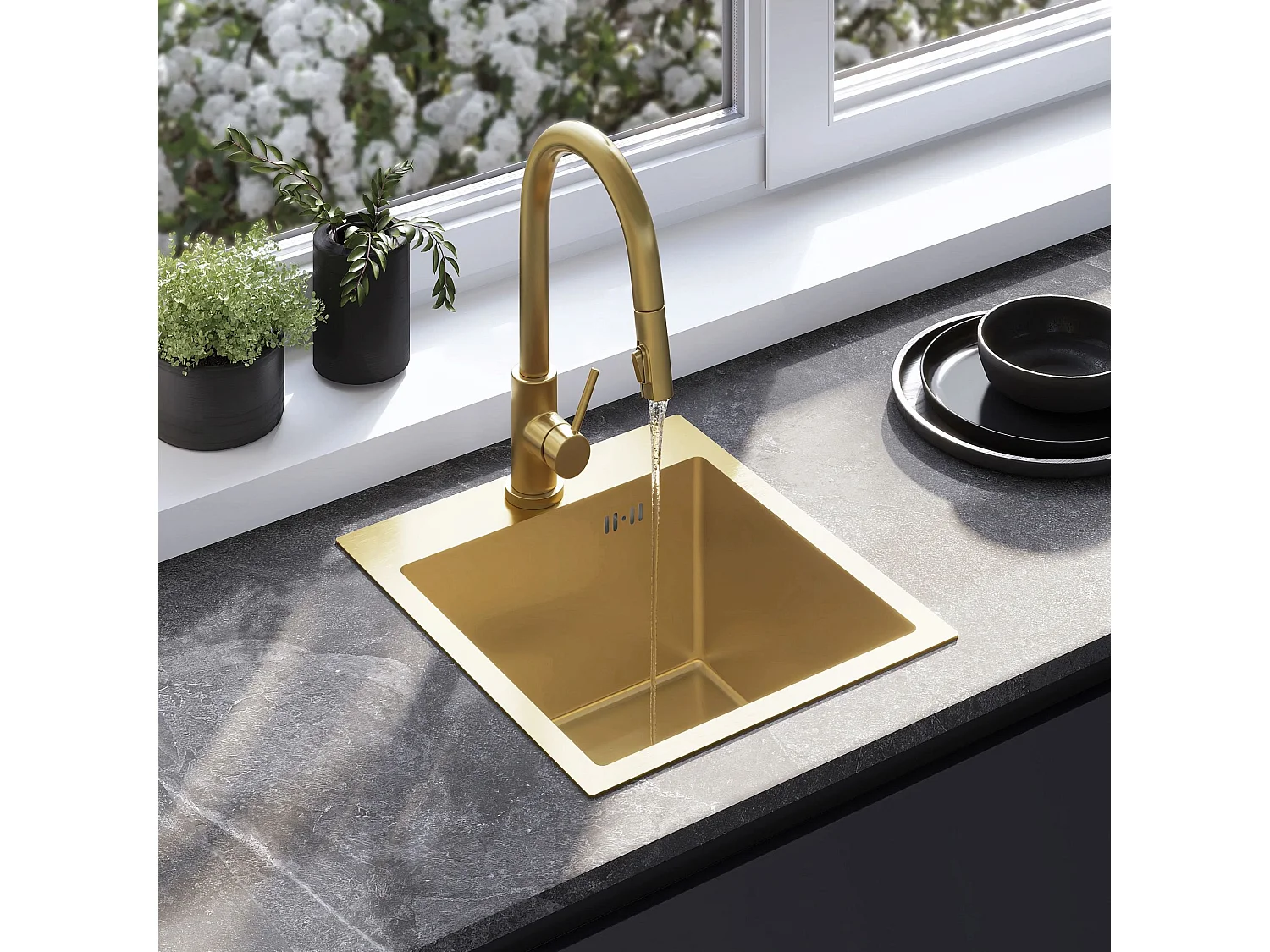 Stalen Spoelbak Rea Leo 40 Brush Gold