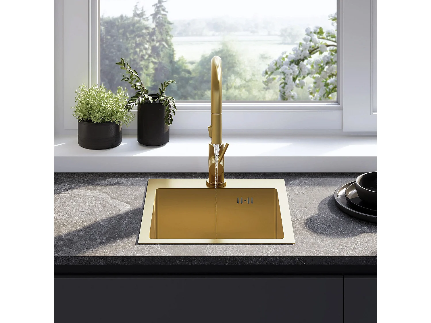 Stalen Spoelbak Rea Leo 40 Brush Gold