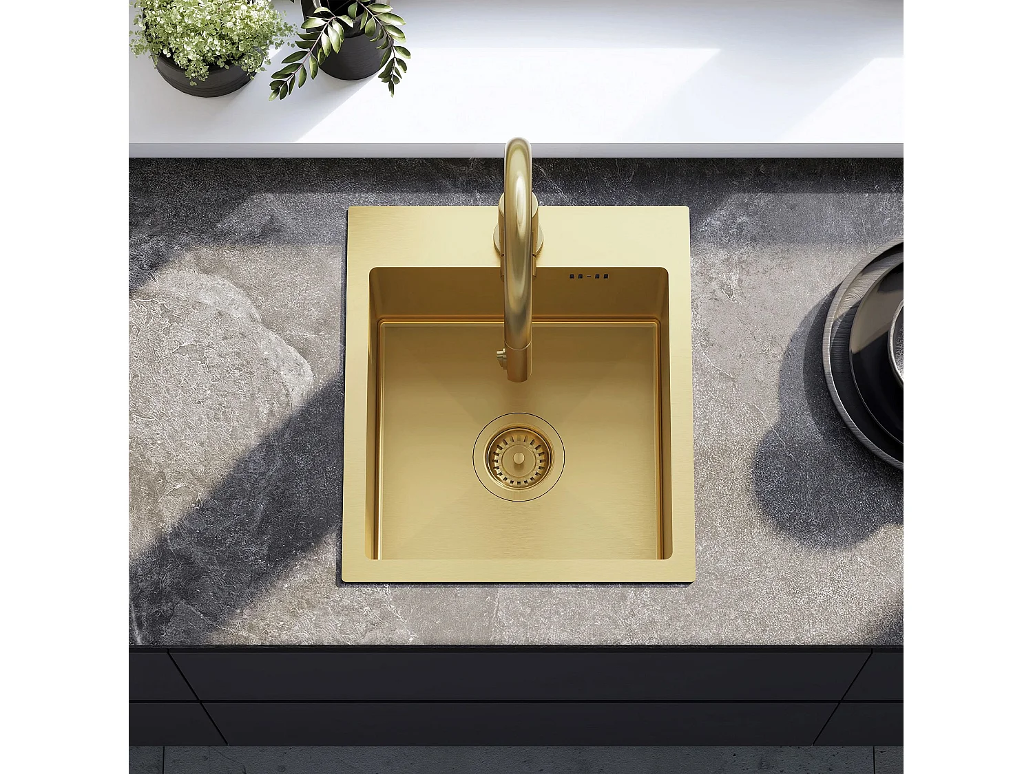 Stalen Spoelbak Rea Leo 40 Brush Gold
