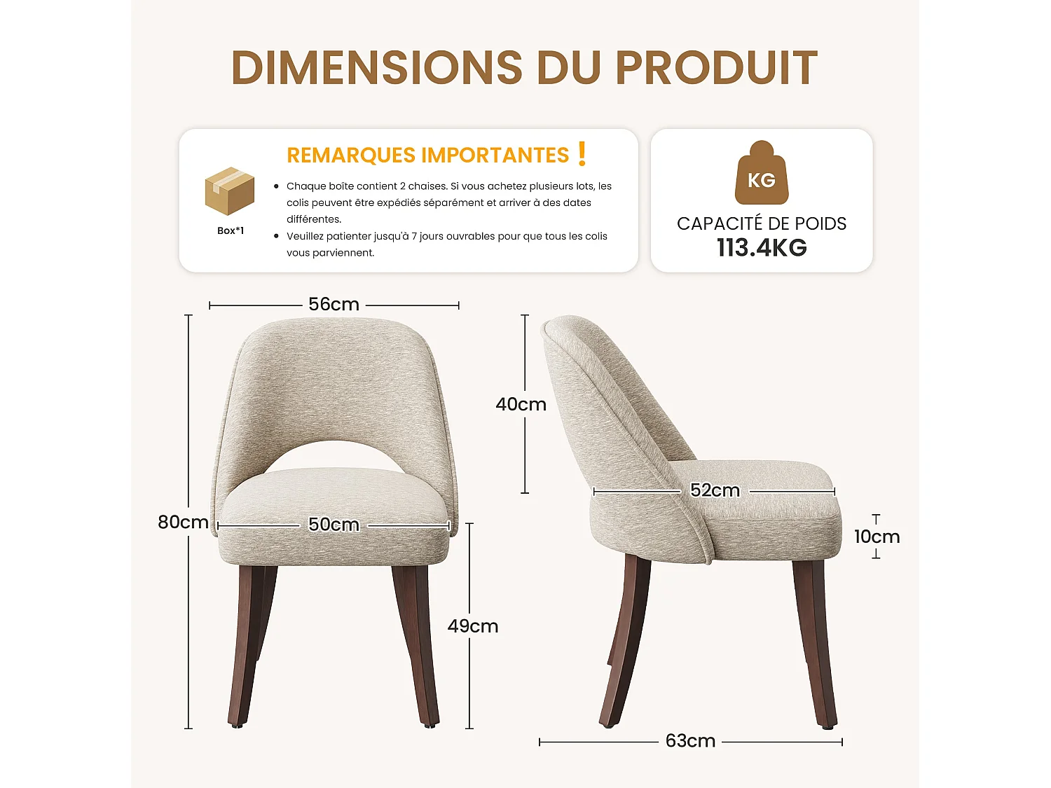 Lot de 2 Chaises de Salle à Manger avec Pieds en Bois Massif, Assise Rembourrée et Dossier Ergonomique Courbé, Kaki