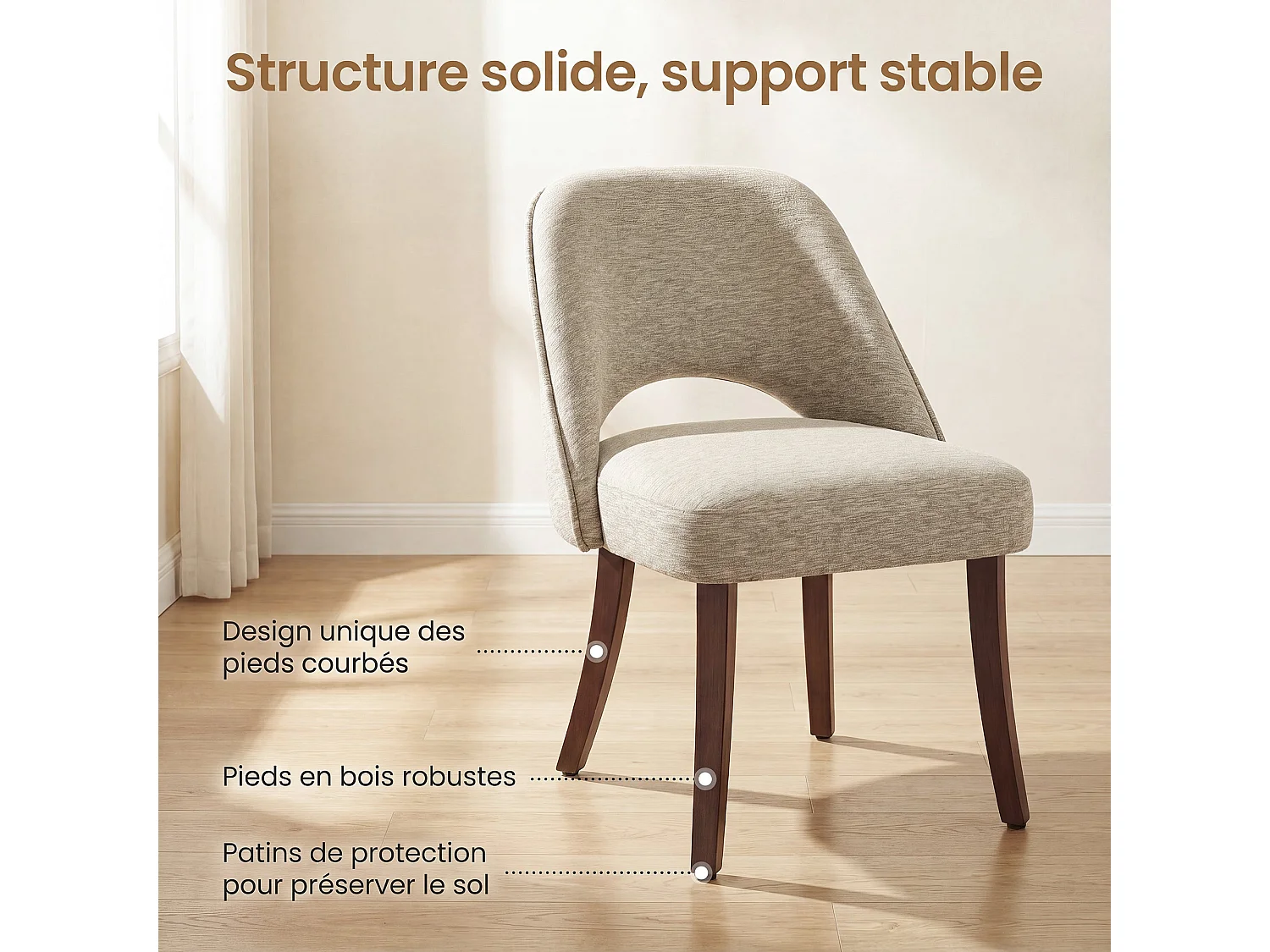 Lot de 2 Chaises de Salle à Manger avec Pieds en Bois Massif, Assise Rembourrée et Dossier Ergonomique Courbé, Kaki