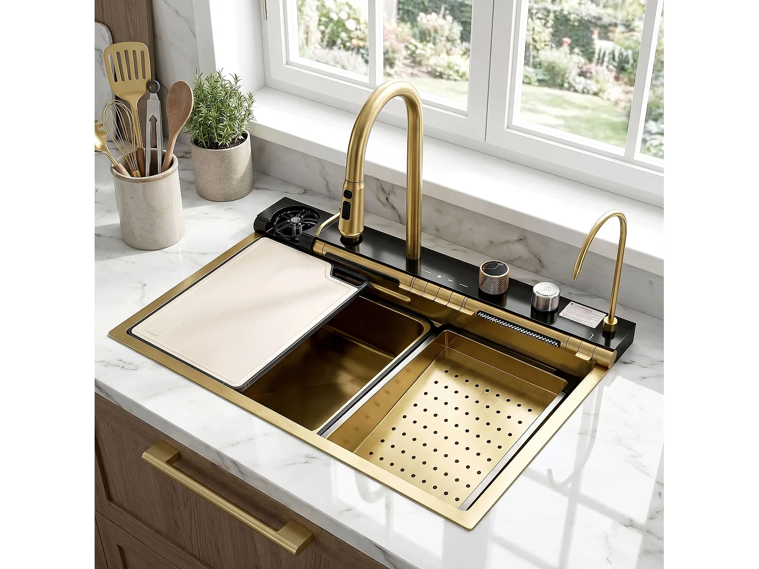 Multifunctionele Stalen Spoelbak Rea Alonzo Brush Gold