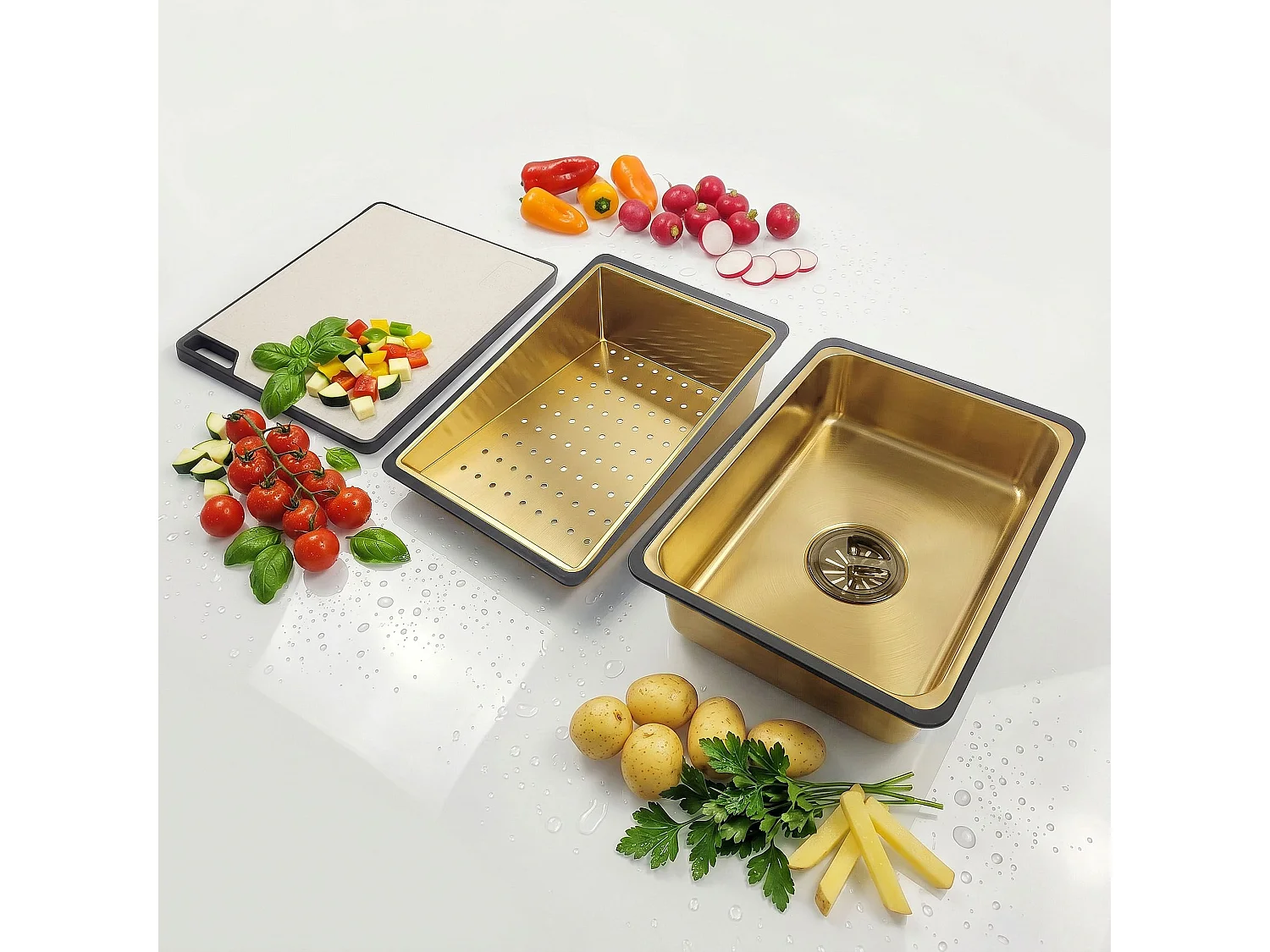 Multifunctionele Stalen Spoelbak Rea Alonzo Brush Gold