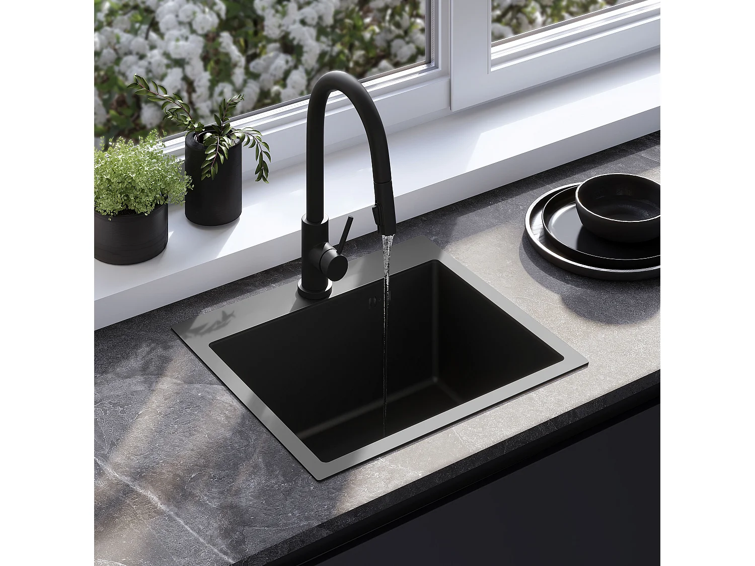 Stalen Spoelbak Rea Leo 50 Black