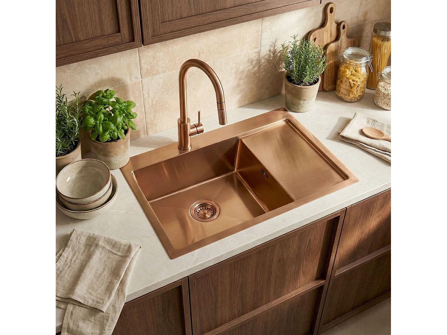 Stalen Spoelbak Rea Fin 62 Brush Copper