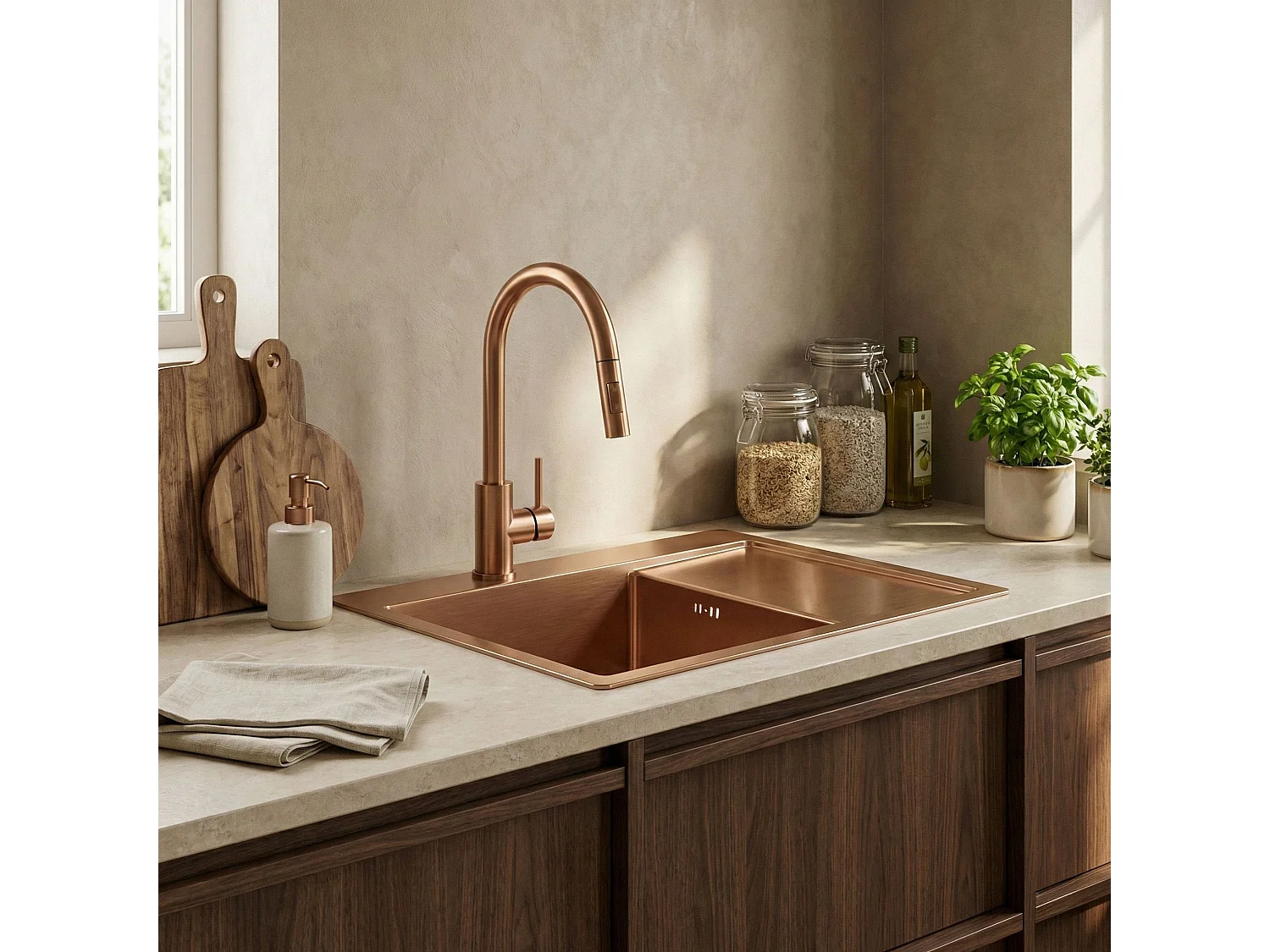 Stalen Spoelbak Rea Fin 62 Brush Copper
