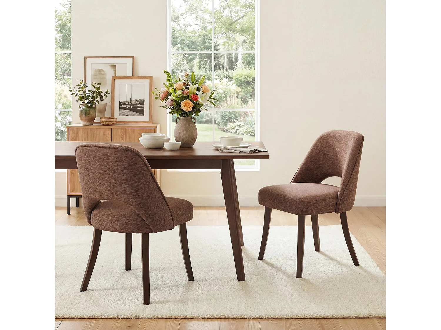 Lot de 2 Chaises de Salle à Manger avec Pieds en Bois Massif, Assise Rembourrée et Dossier Ergonomique Courbé, Rouge