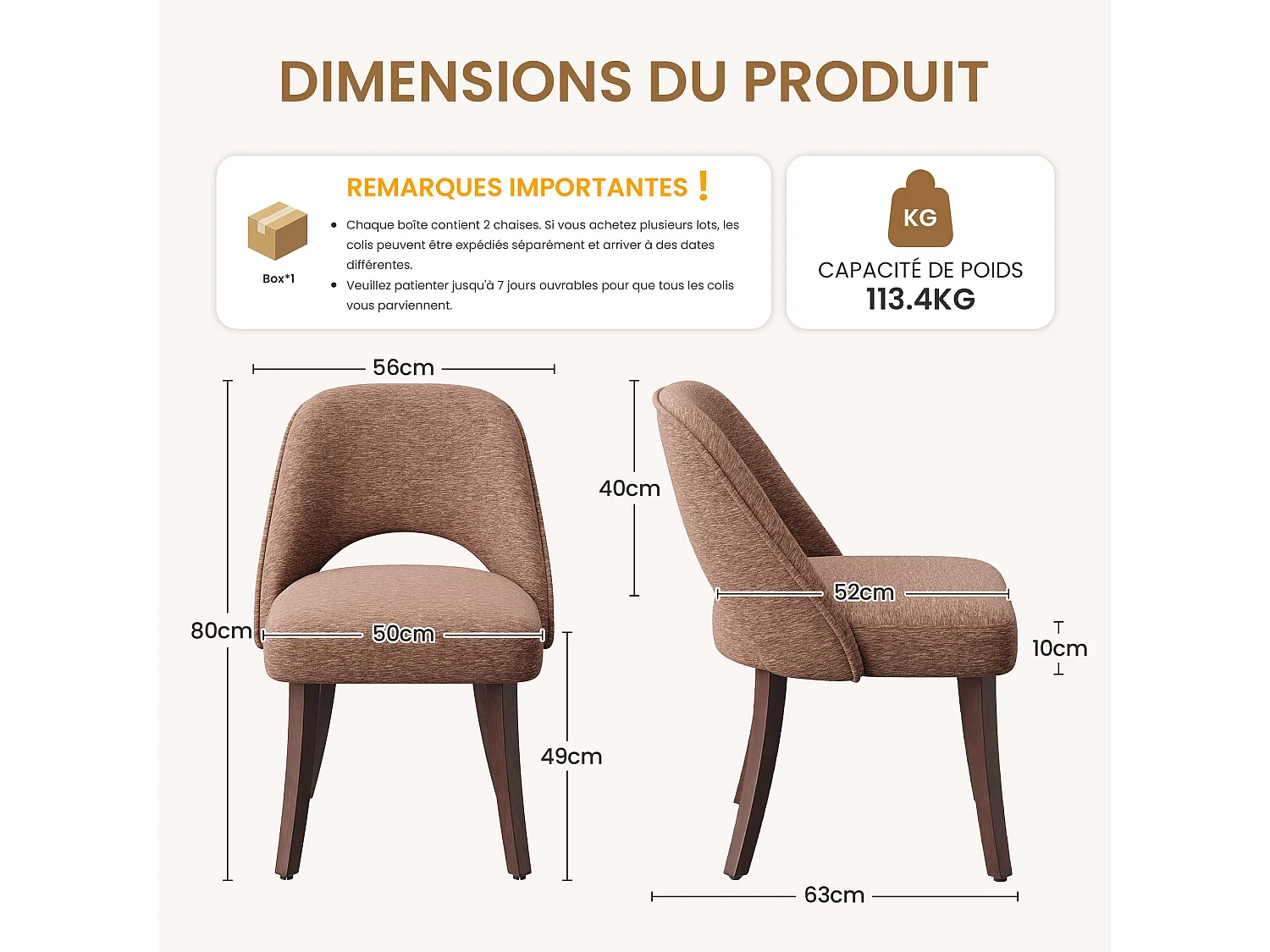 Lot de 2 Chaises de Salle à Manger avec Pieds en Bois Massif, Assise Rembourrée et Dossier Ergonomique Courbé, Rouge