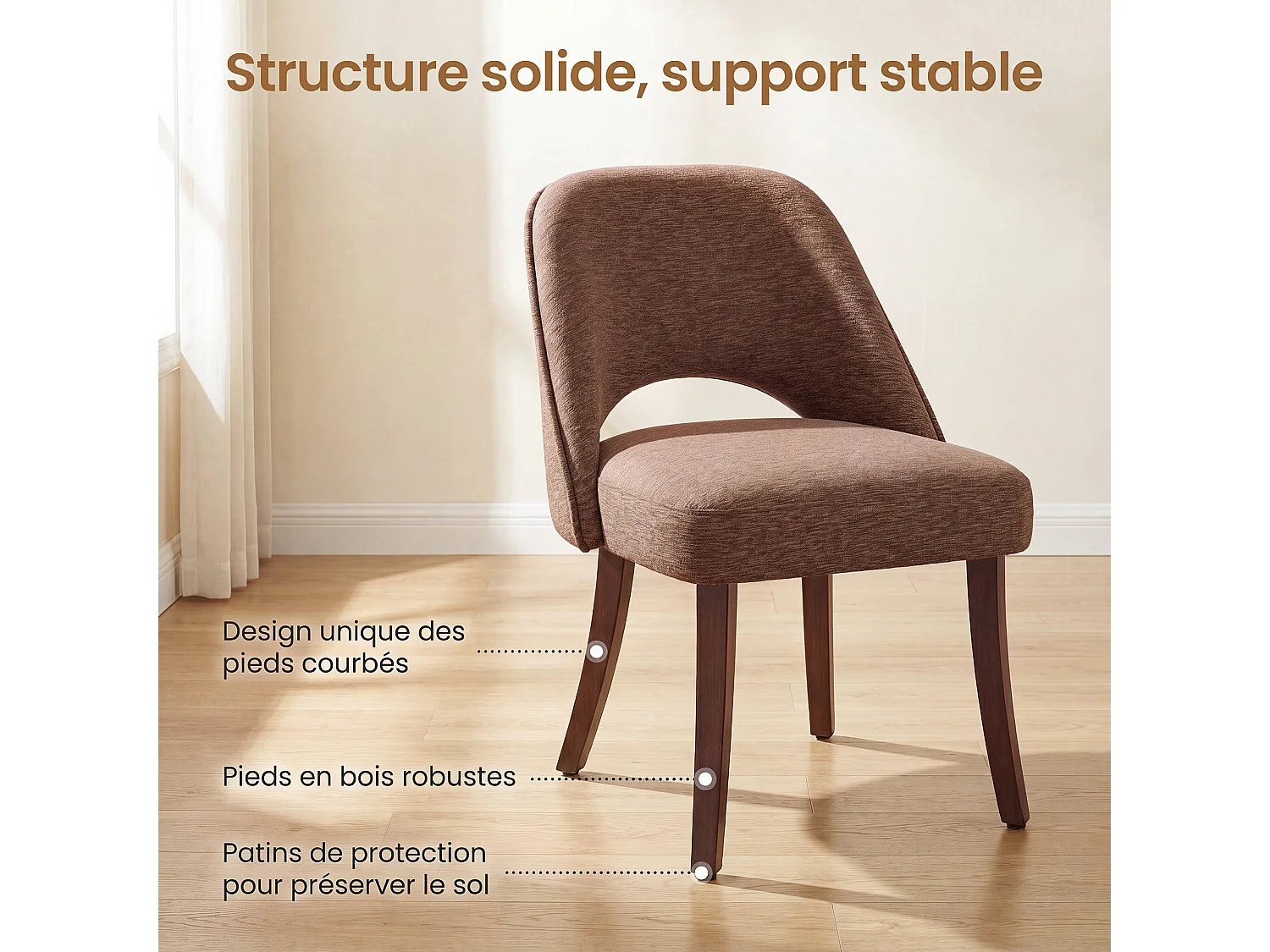 Lot de 2 Chaises de Salle à Manger avec Pieds en Bois Massif, Assise Rembourrée et Dossier Ergonomique Courbé, Rouge