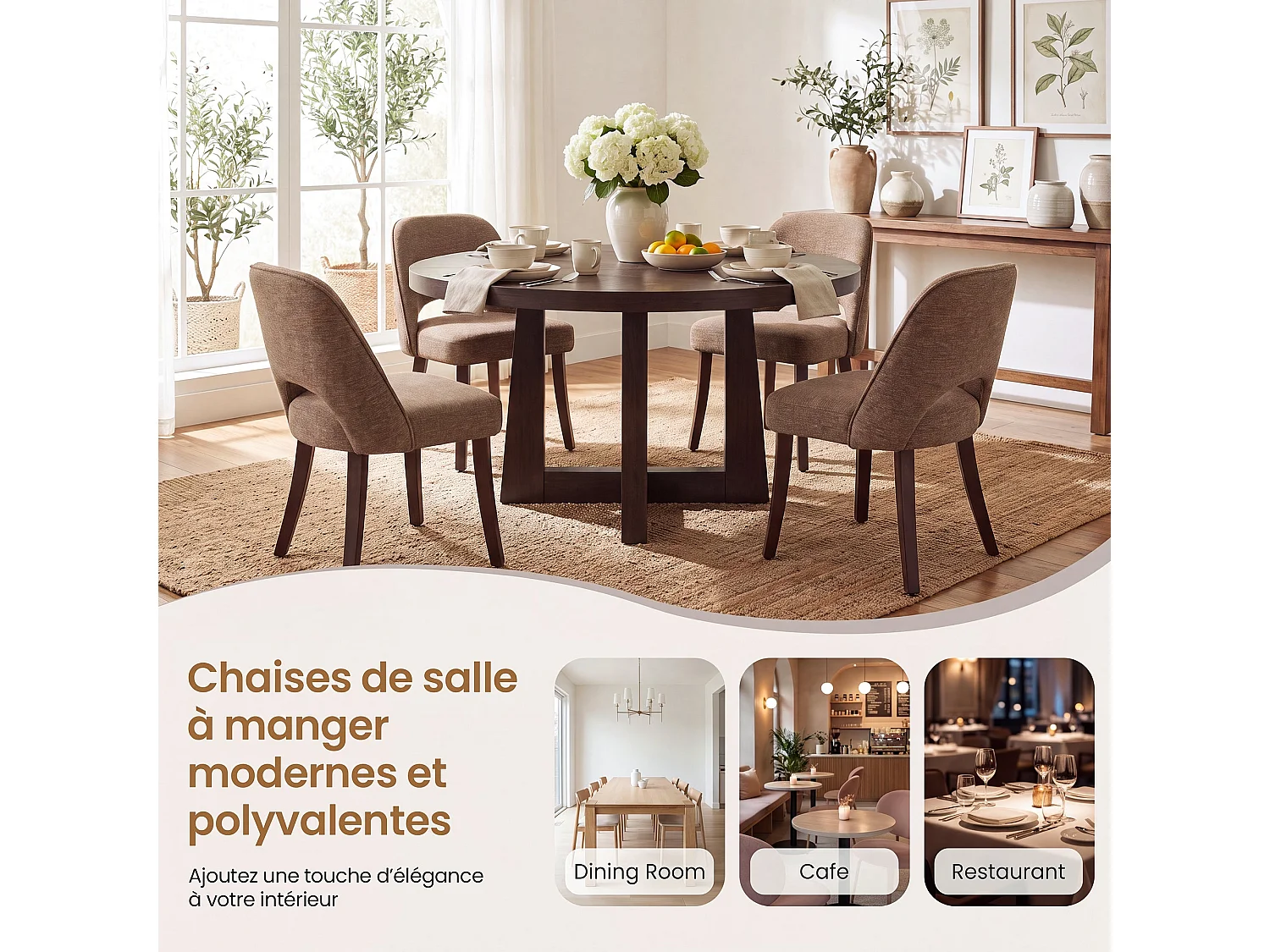 Lot de 2 Chaises de Salle à Manger avec Pieds en Bois Massif, Assise Rembourrée et Dossier Ergonomique Courbé, Rouge