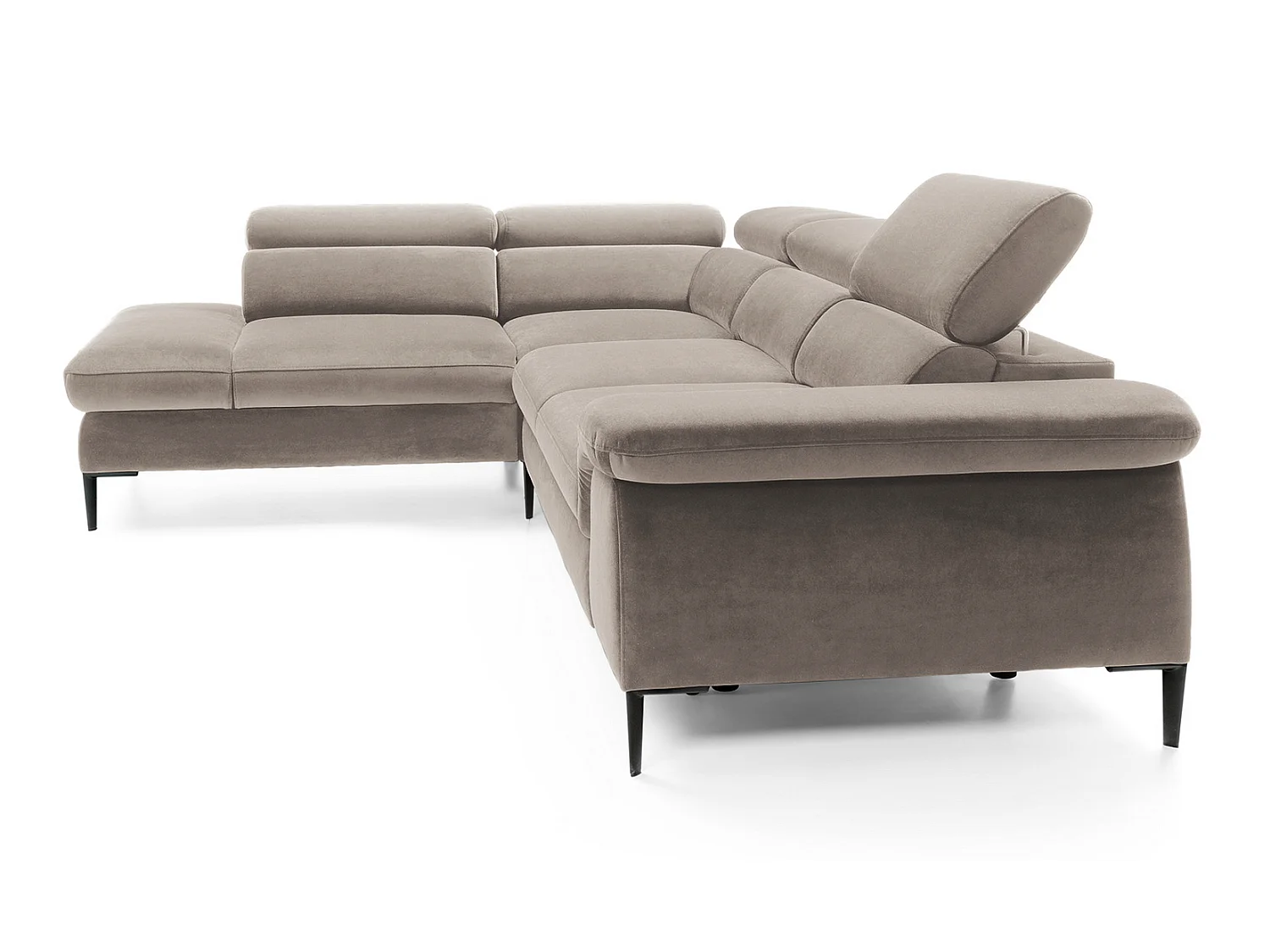 Canapé d'angle 280 cm Amaro L, têtières réglables, coffre de rangement, 5 places, gauche, Beige foncé