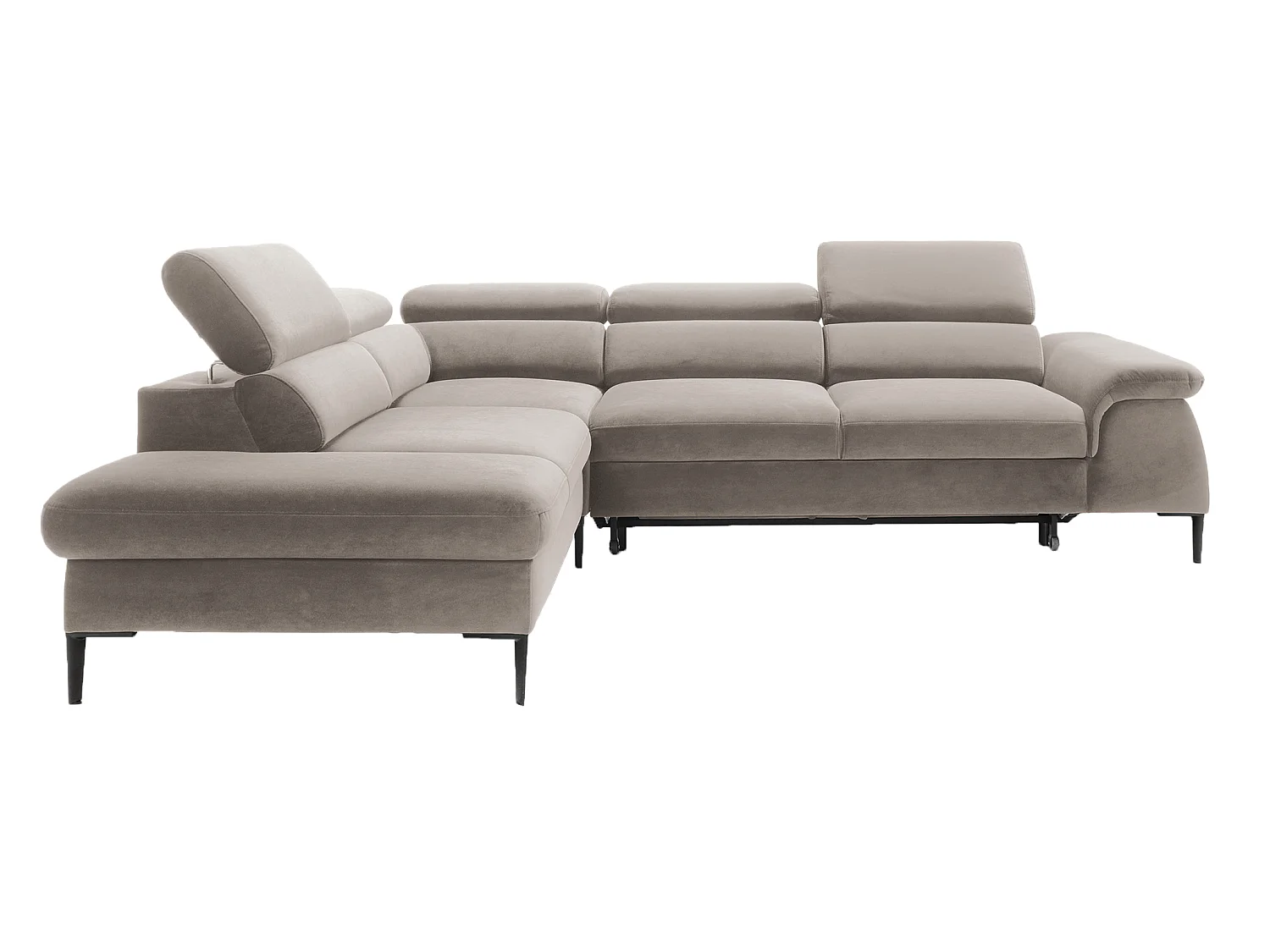 Canapé d'angle 280 cm Amaro L, têtières réglables, coffre de rangement, 5 places, gauche, Beige foncé
