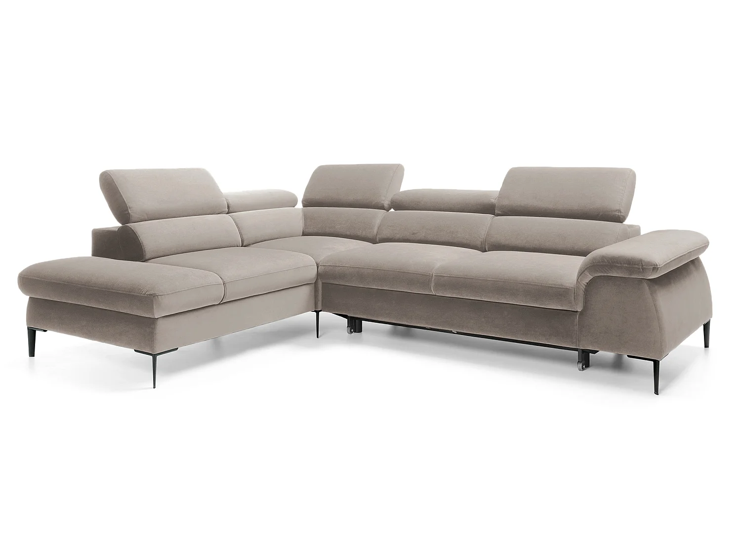Canapé d'angle 280 cm Amaro L, têtières réglables, coffre de rangement, 5 places, gauche, Beige foncé