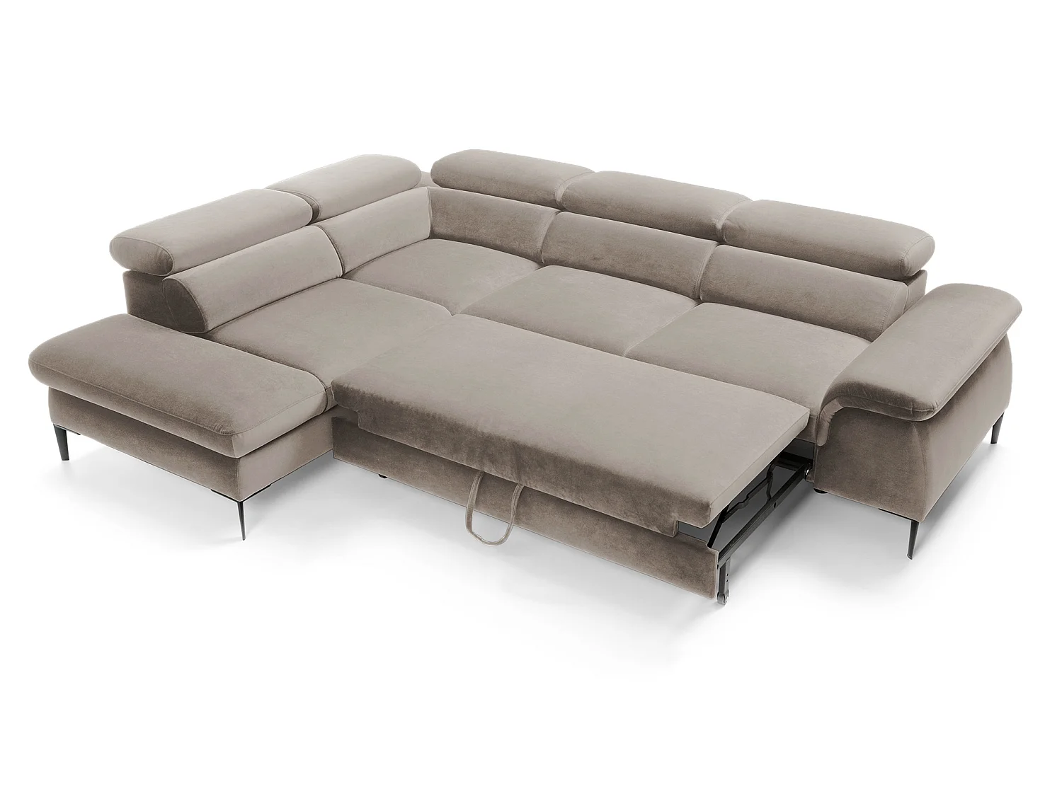 Canapé d'angle 280 cm Amaro L, têtières réglables, coffre de rangement, 5 places, gauche, Beige foncé