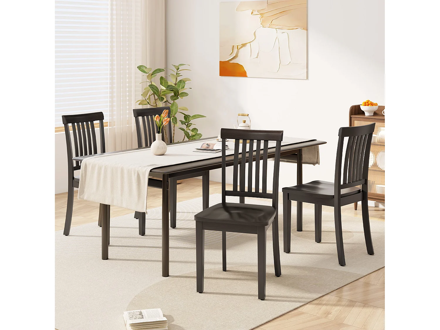 Set van 2 moderne eetkamerstoelen – gevoerde zitting, houten poten - Donker chocoladebruin
