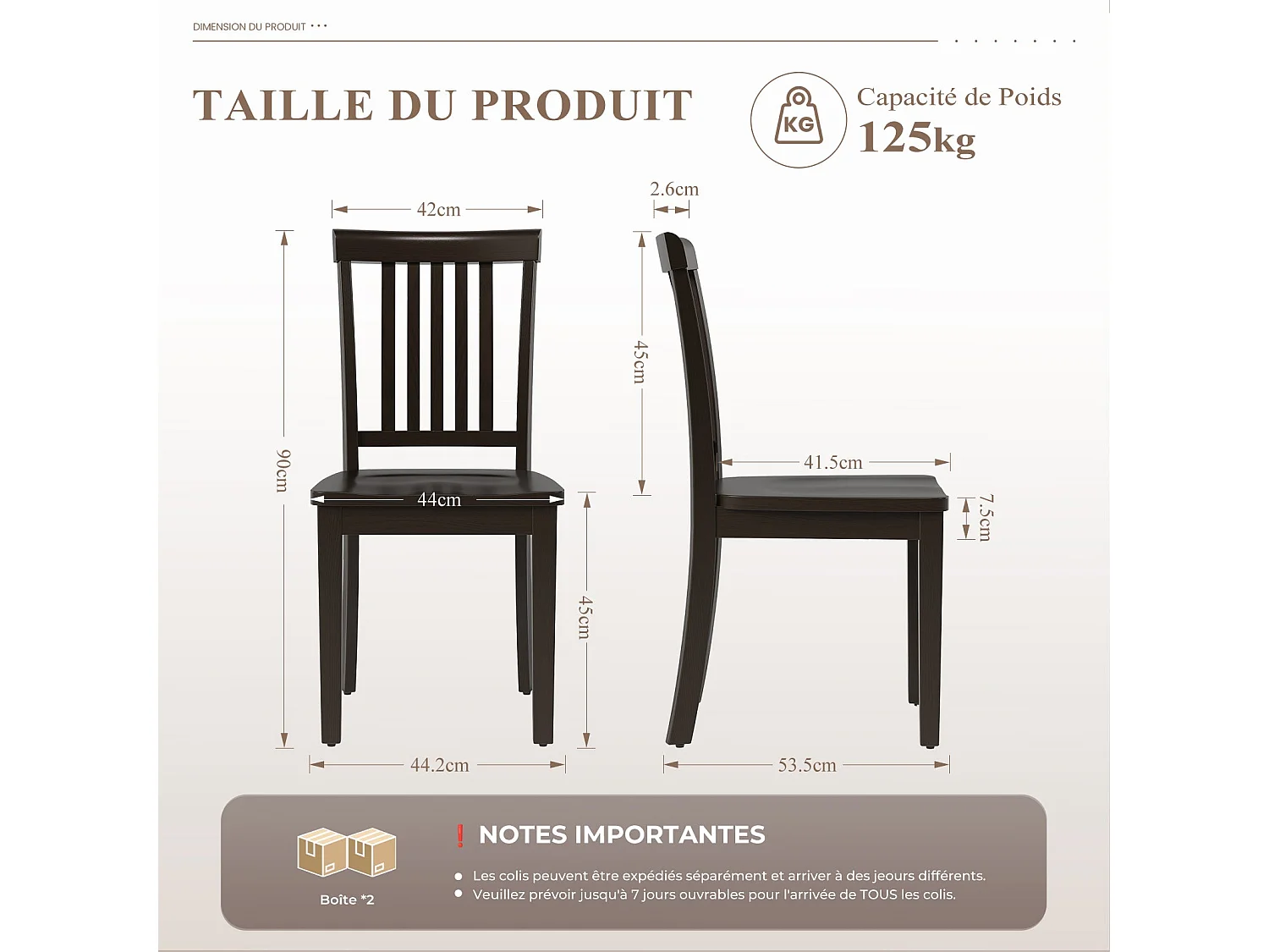 Set van 2 moderne eetkamerstoelen – gevoerde zitting, houten poten - Donker chocoladebruin