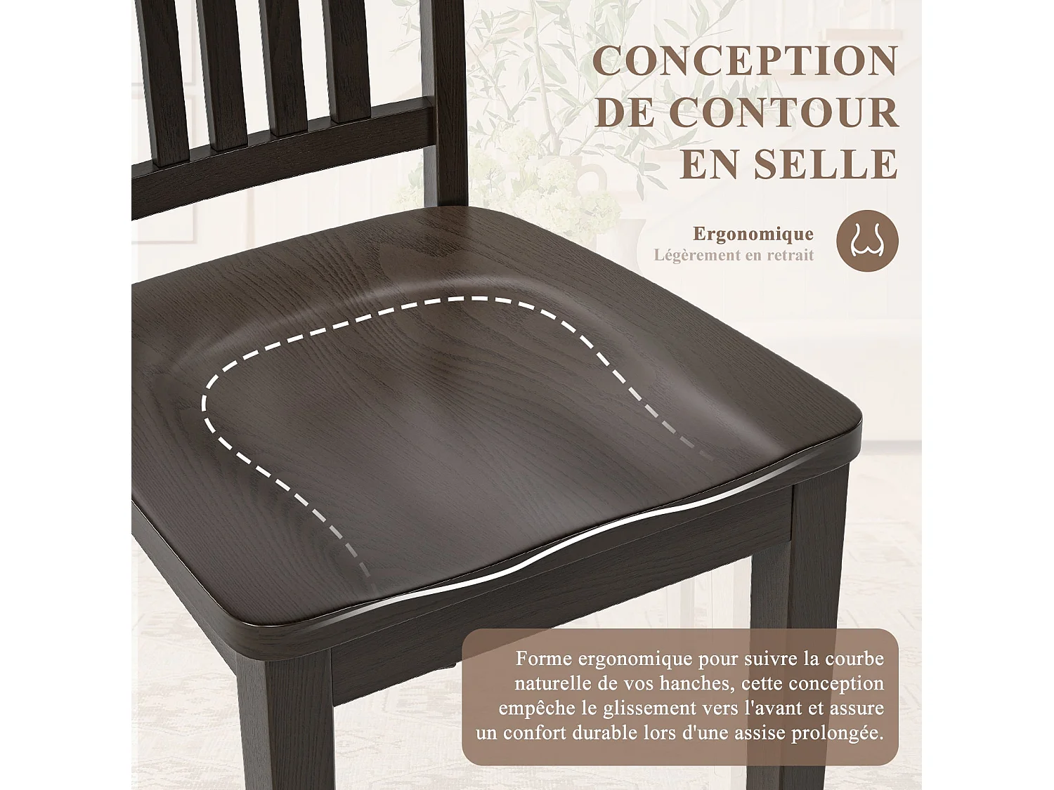 Set van 2 moderne eetkamerstoelen – gevoerde zitting, houten poten - Donker chocoladebruin