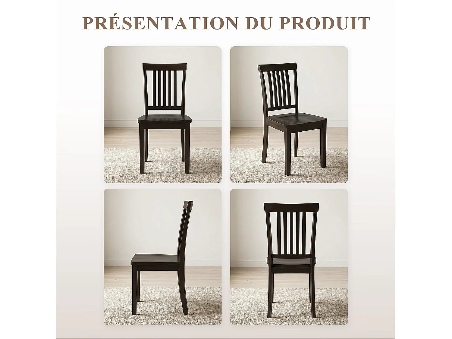 Set van 2 moderne eetkamerstoelen – gevoerde zitting, houten poten - Donker chocoladebruin