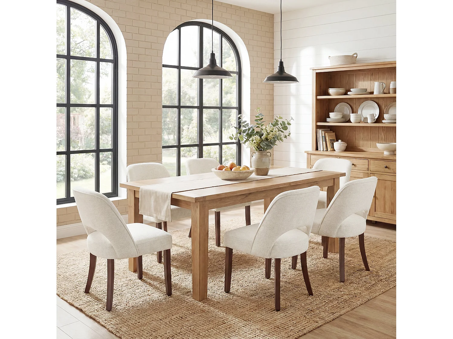 Lot de 2 Chaises de Salle à Manger avec Pieds en Bois Massif, Assise Rembourrée et Dossier Ergonomique Courbé, Beige