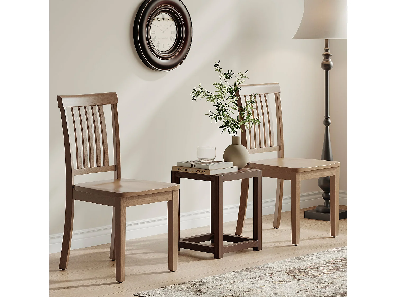 Set van 2 moderne eetkamerstoelen – gevoerde zitting, houten poten - Bruin