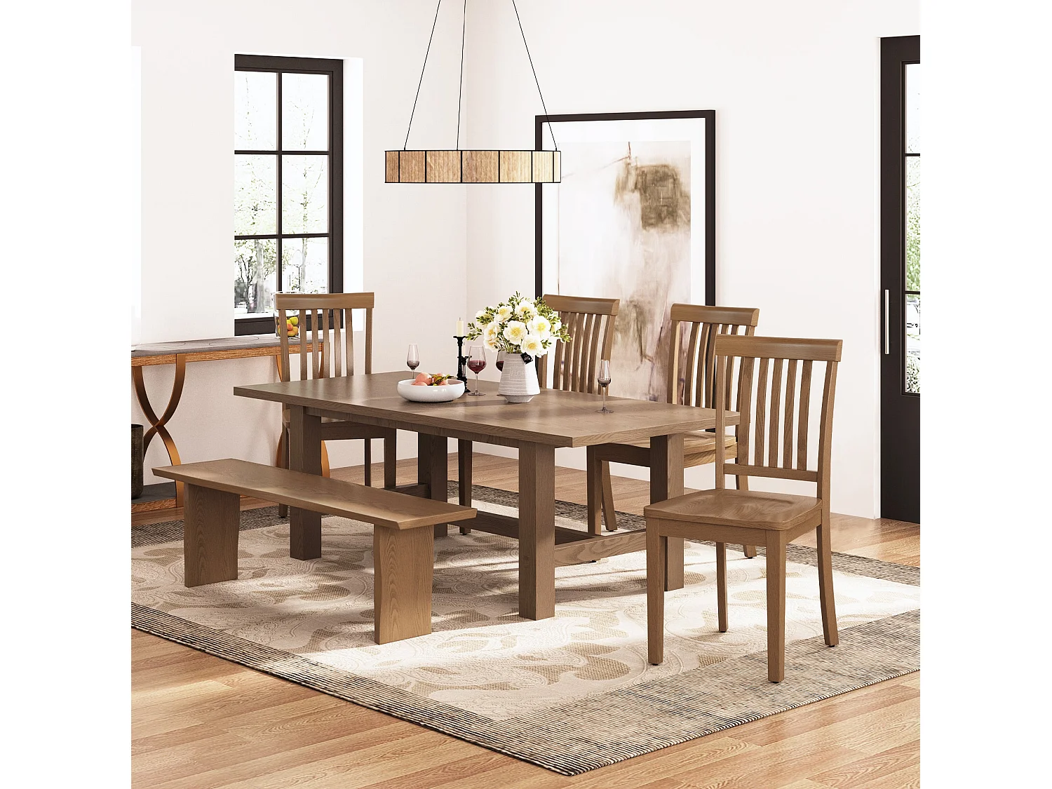 Set van 2 moderne eetkamerstoelen – gevoerde zitting, houten poten - Bruin