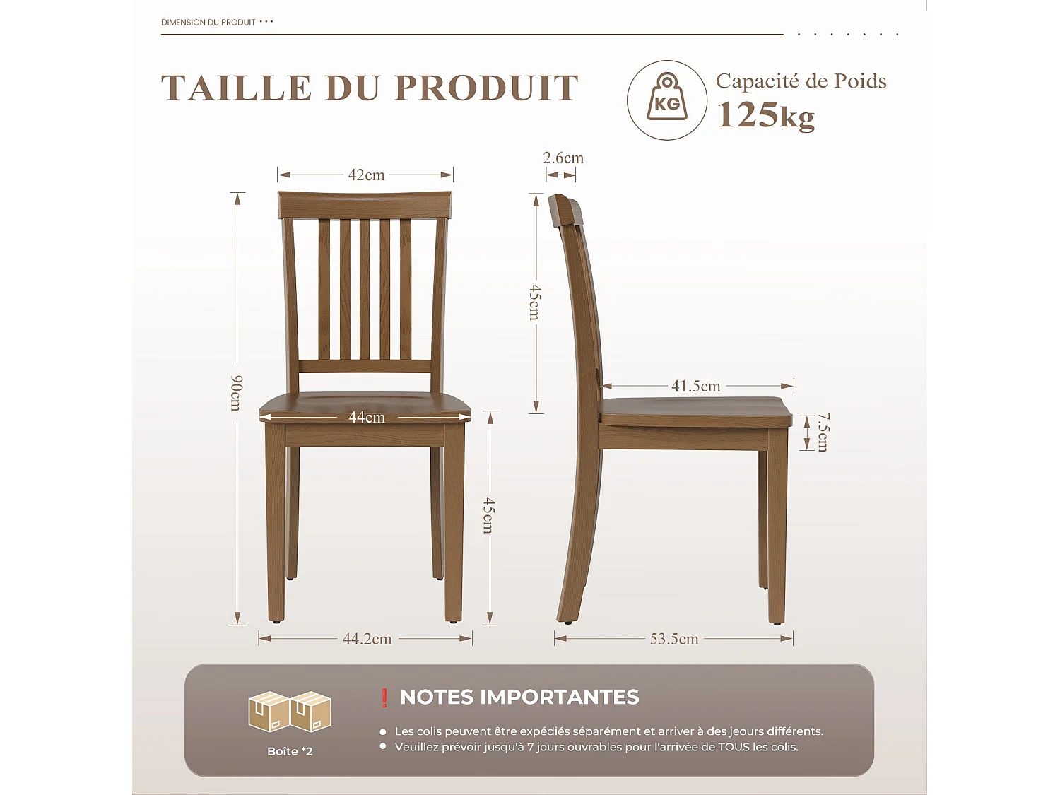 Set van 2 moderne eetkamerstoelen – gevoerde zitting, houten poten - Bruin