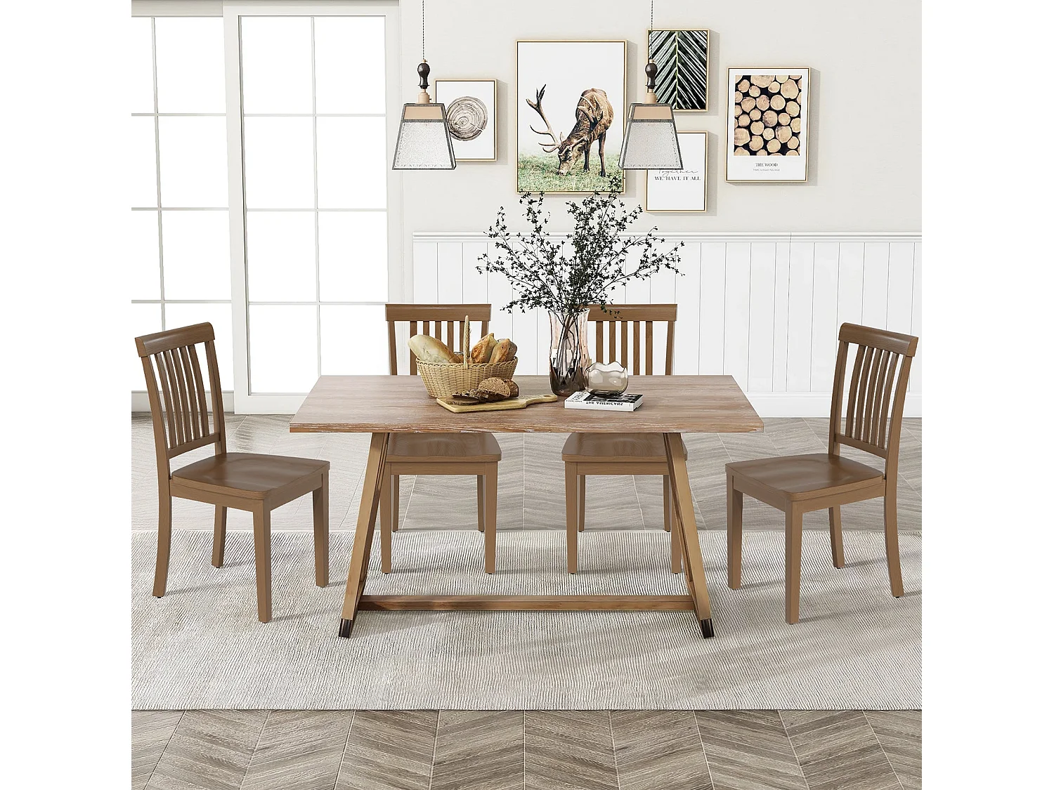 Set van 2 moderne eetkamerstoelen – gevoerde zitting, houten poten - Bruin