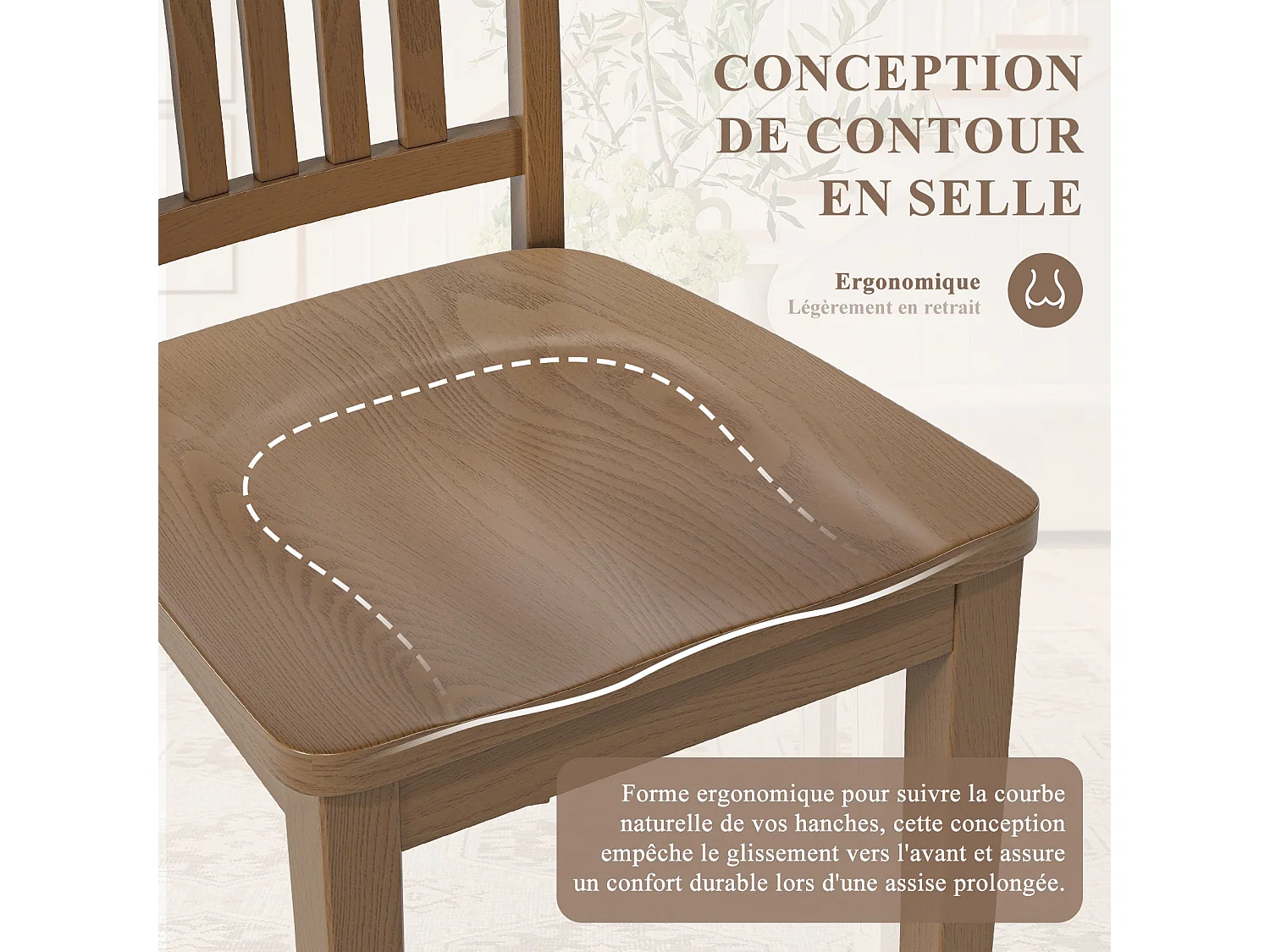 Set van 2 moderne eetkamerstoelen – gevoerde zitting, houten poten - Bruin
