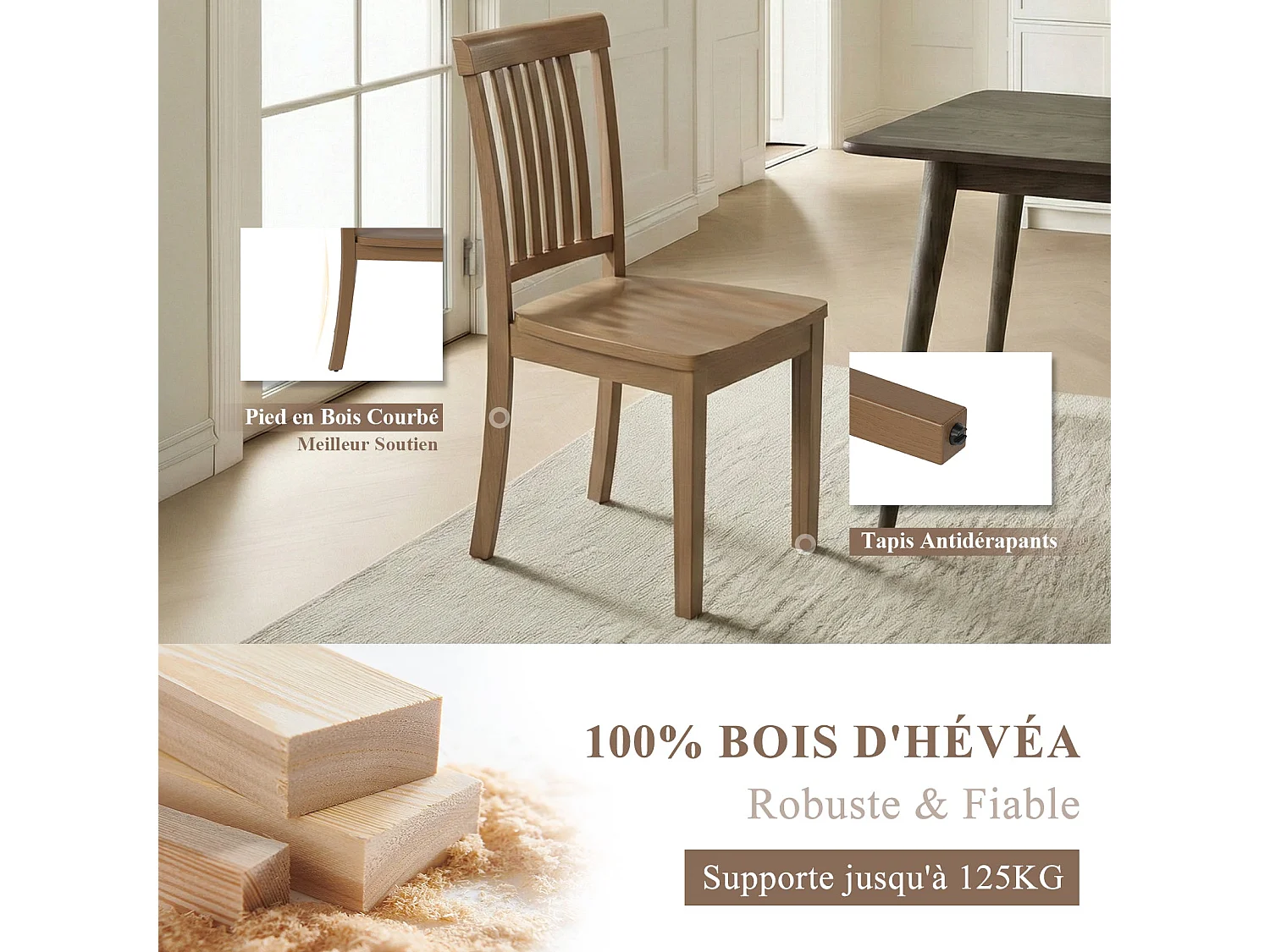 Set van 2 moderne eetkamerstoelen – gevoerde zitting, houten poten - Bruin