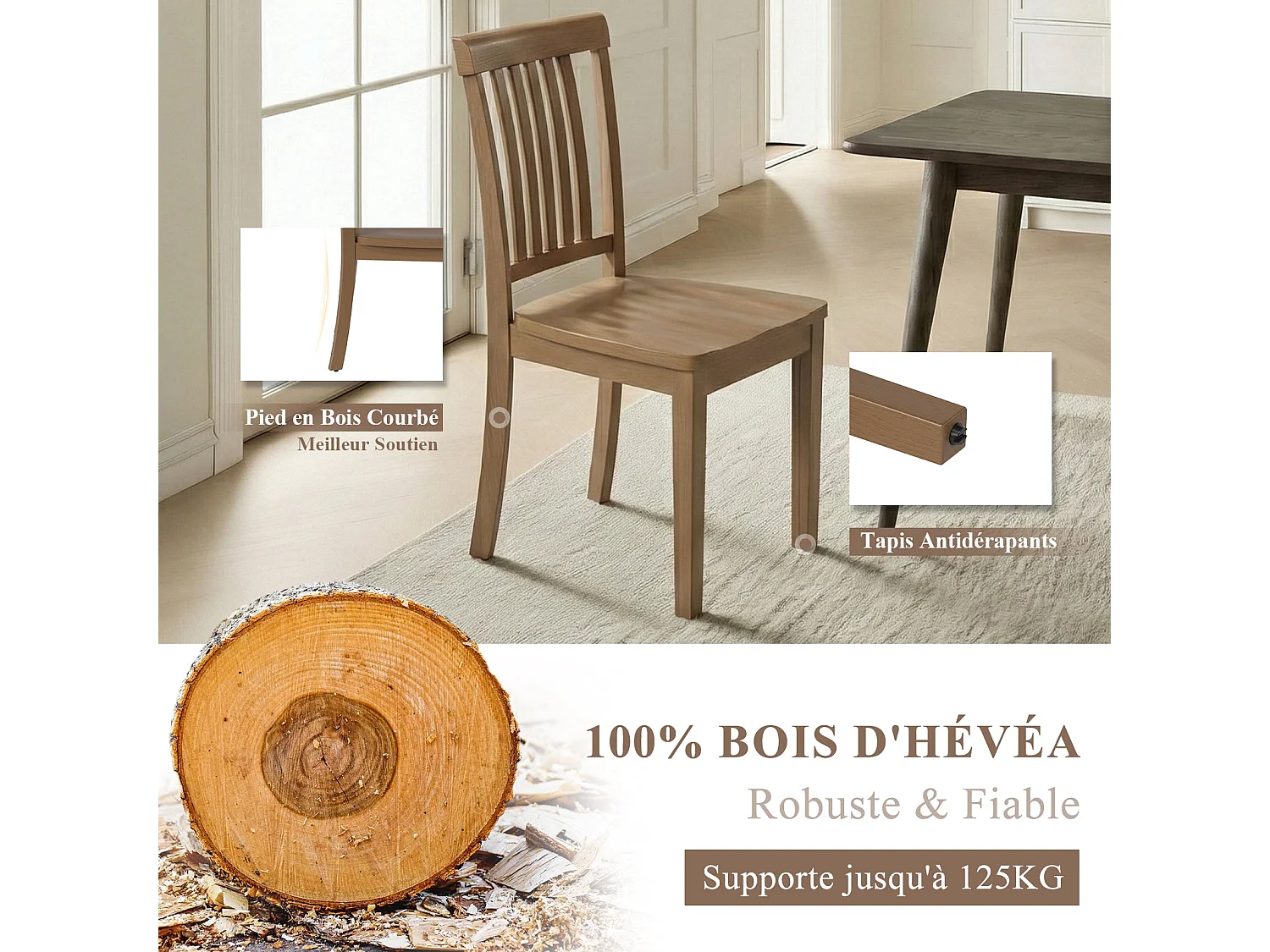 Set van 2 moderne eetkamerstoelen – gevoerde zitting, houten poten - Bruin
