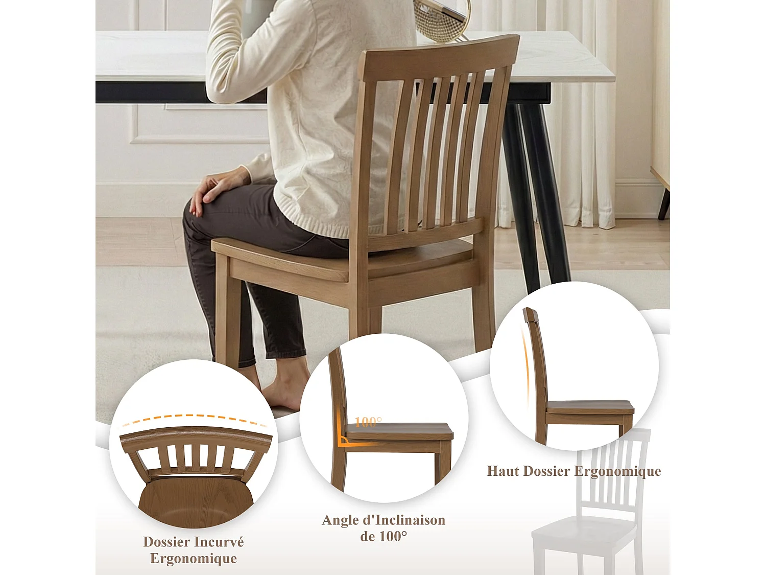 Set van 2 moderne eetkamerstoelen – gevoerde zitting, houten poten - Bruin