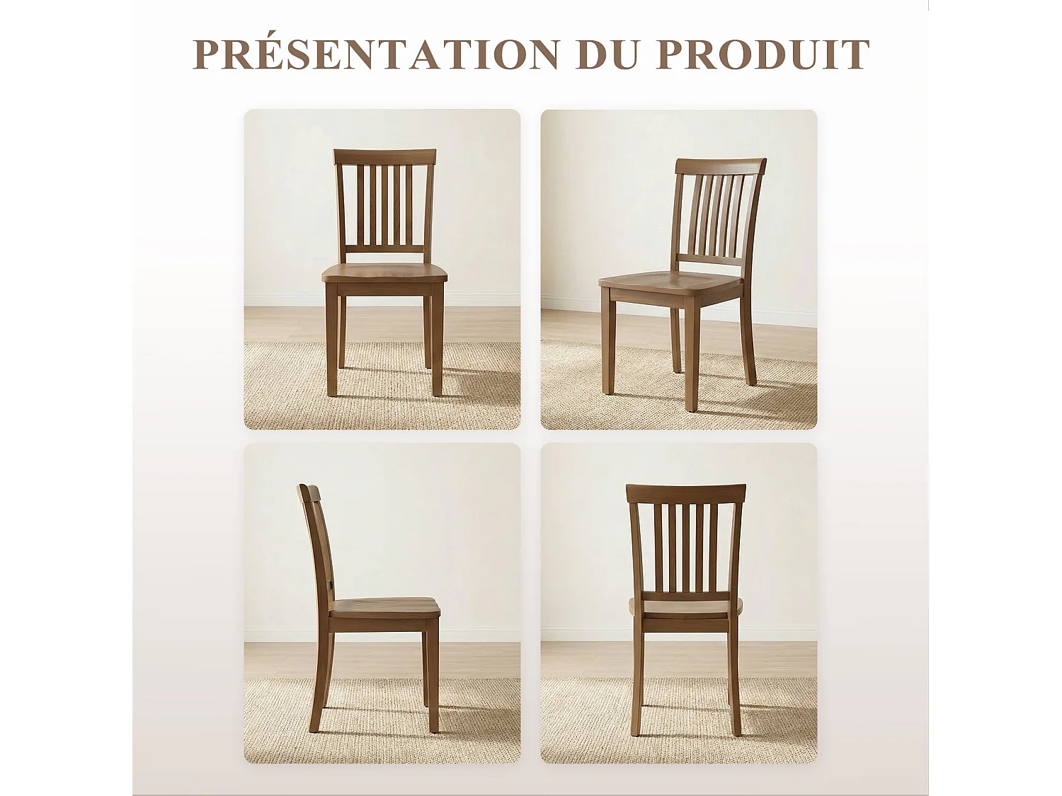 Set van 2 moderne eetkamerstoelen – gevoerde zitting, houten poten - Bruin