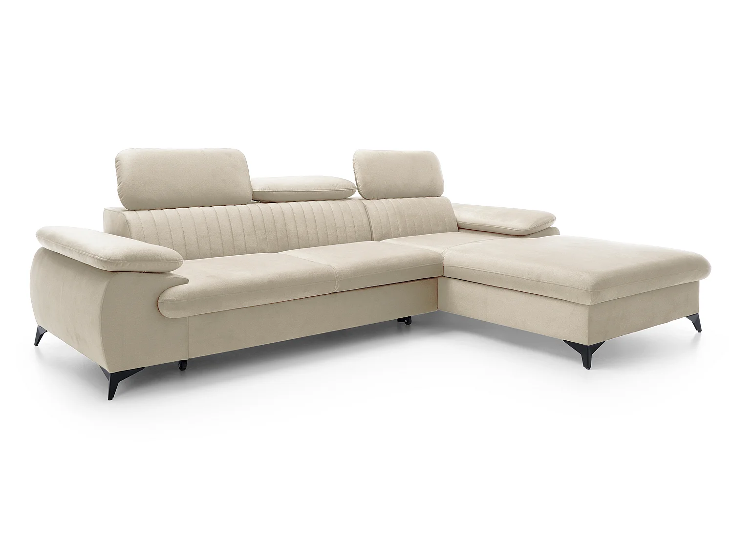 Canapé d'angle avec appuie-têtes réglables Xanto M, 280x193 cm, convertible, coffre de rangement, droite, Crème
