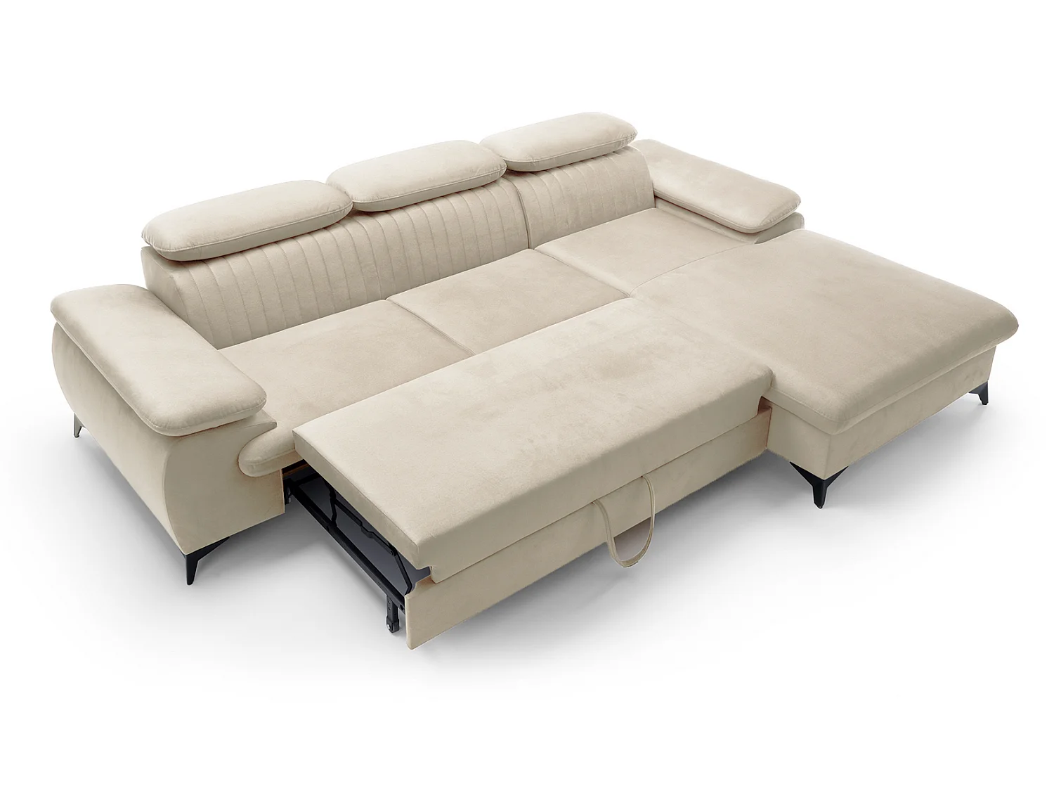 Canapé d'angle avec appuie-têtes réglables Xanto M, 280x193 cm, convertible, coffre de rangement, droite, Crème