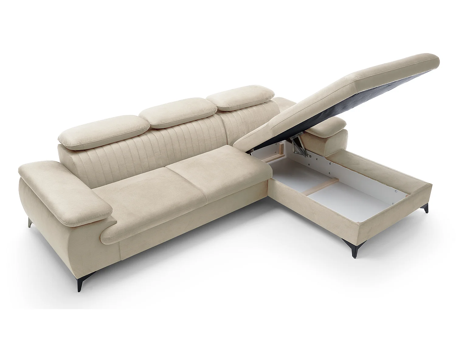 Canapé d'angle avec appuie-têtes réglables Xanto M, 280x193 cm, convertible, coffre de rangement, droite, Crème