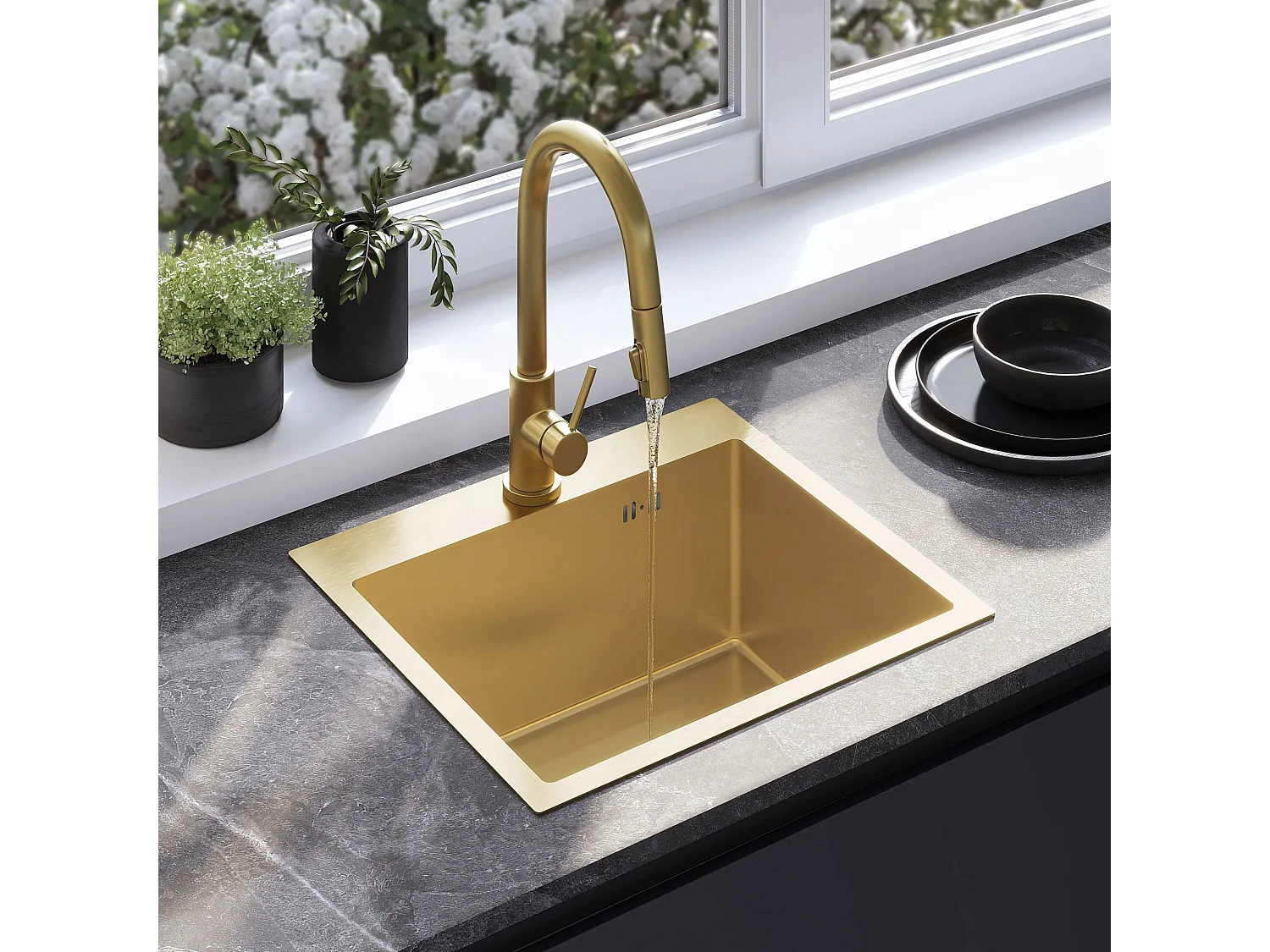 Stalen Spoelbak Rea Leo 50 Brush Gold