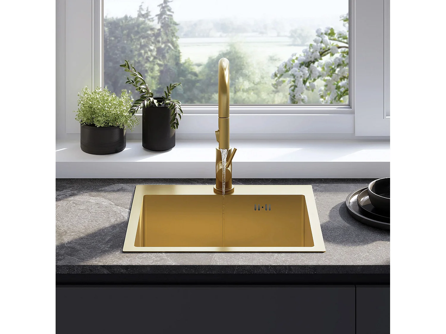 Stalen Spoelbak Rea Leo 50 Brush Gold