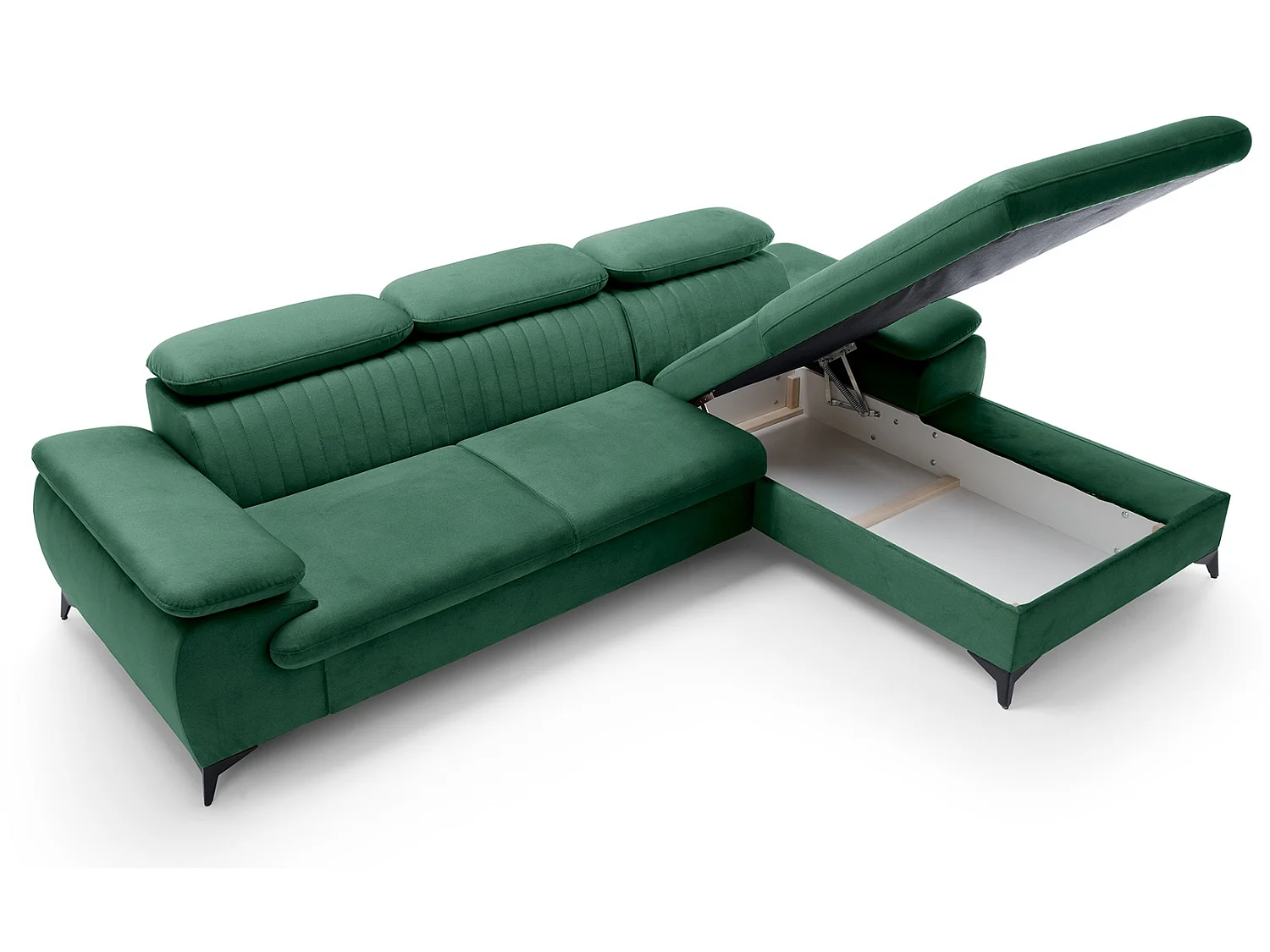 Canapé d'angle avec appuie-têtes réglables Xanto M, 280x193 cm, convertible, coffre de rangement, droite, Vert