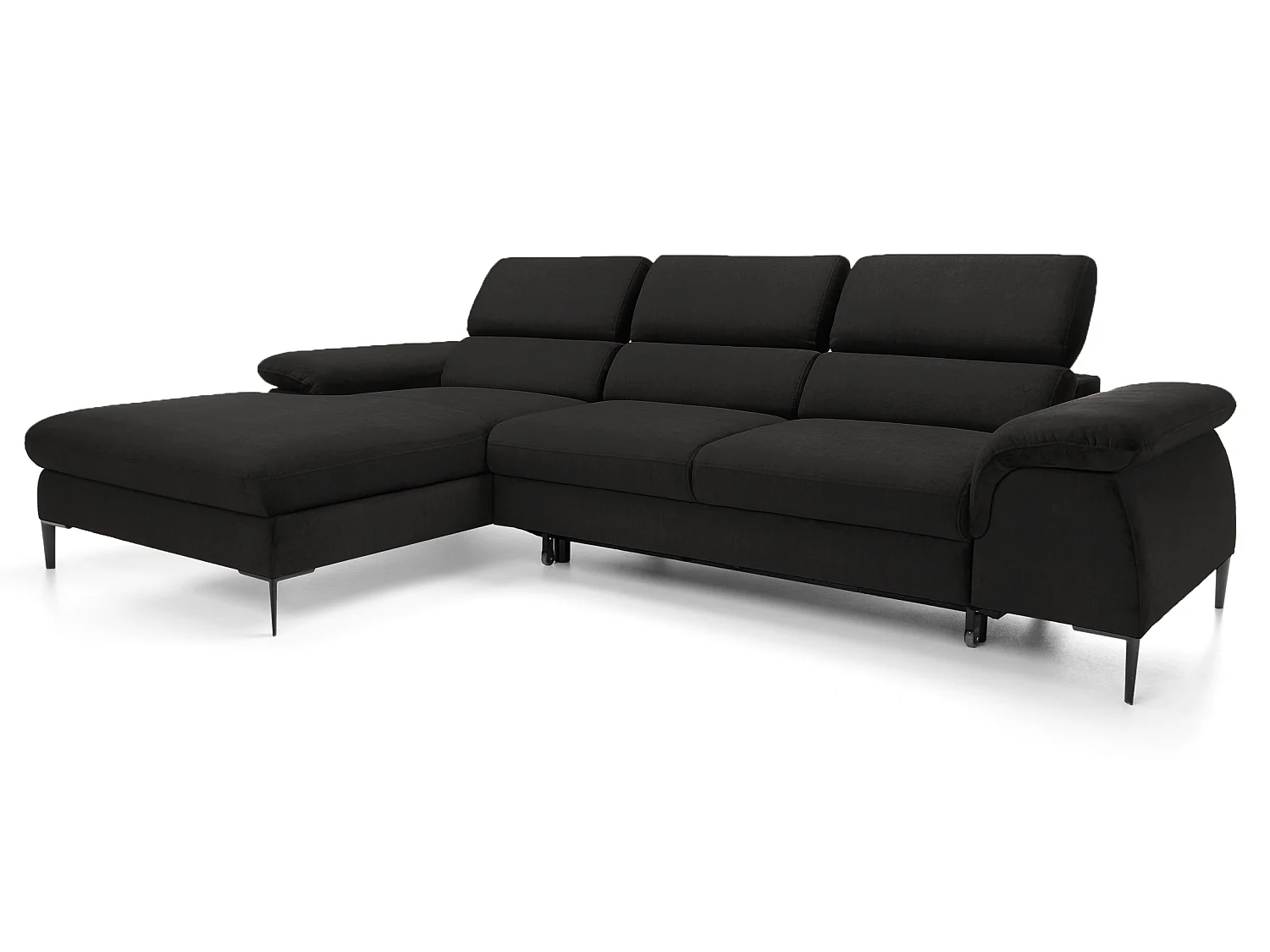 Hoekbank 290 cm Amaro M, verstelbare hoofdsteunen, slaapfunctie en opbergruimte, links, Zwart