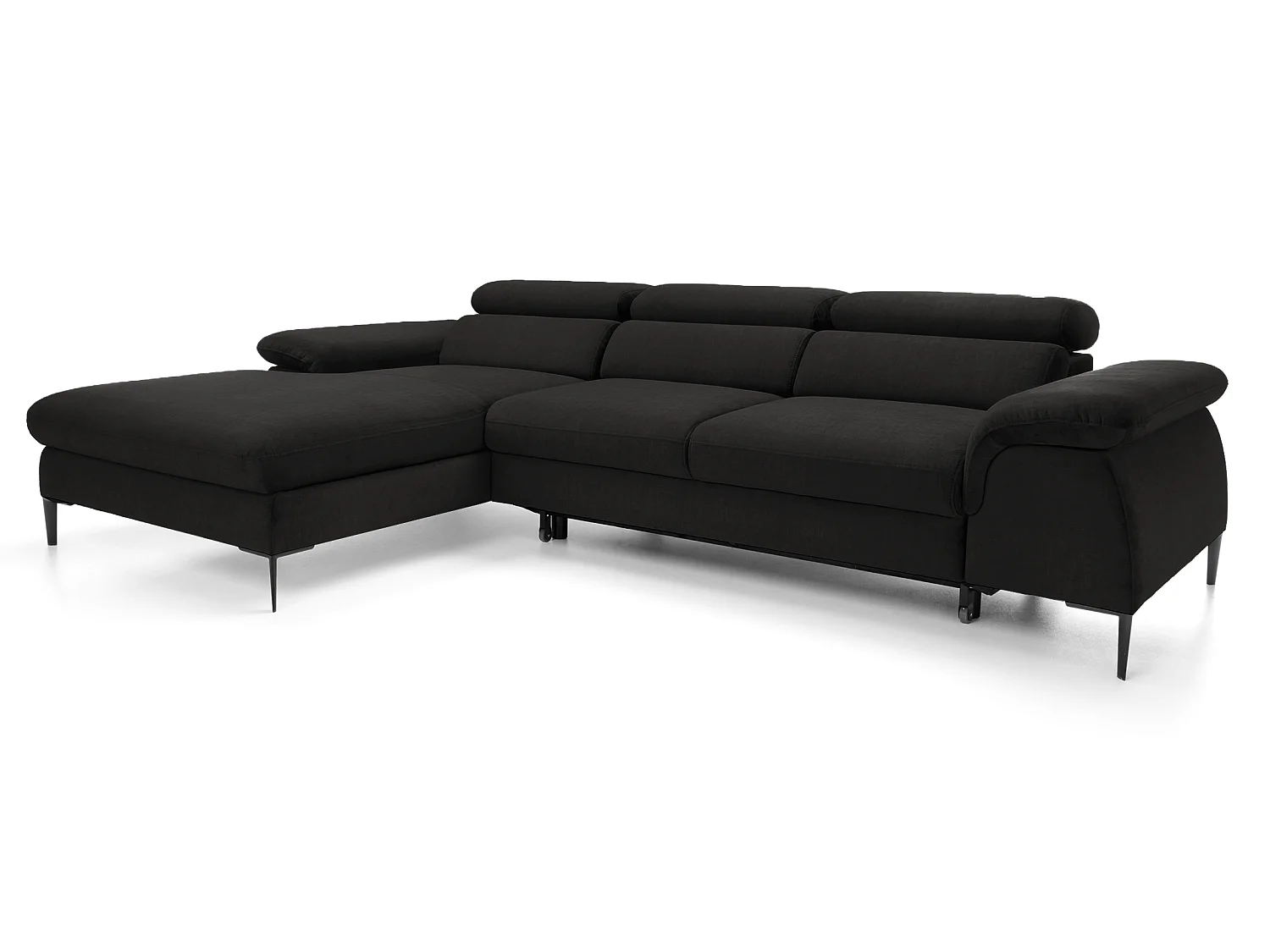 Hoekbank 290 cm Amaro M, verstelbare hoofdsteunen, slaapfunctie en opbergruimte, links, Zwart