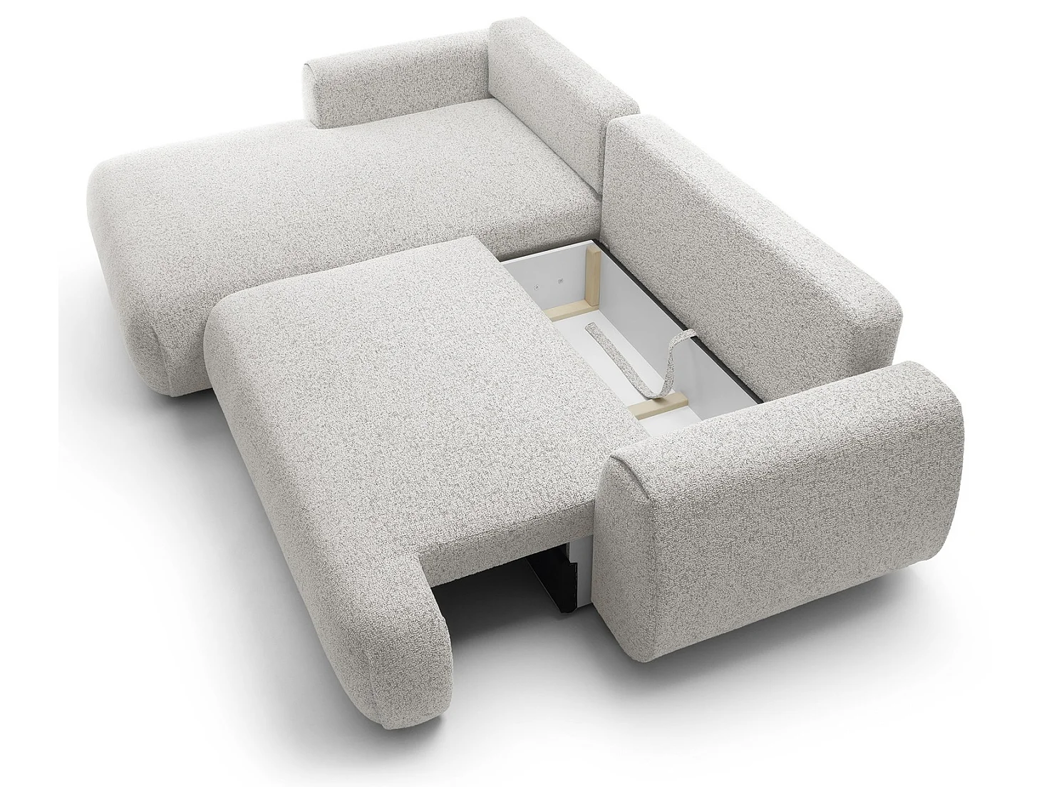 Hoekbank met opbergruimte 270 cm Ralto, moderne stijl, slaapfunctie, 5-zits, links, Lichtgrijs
