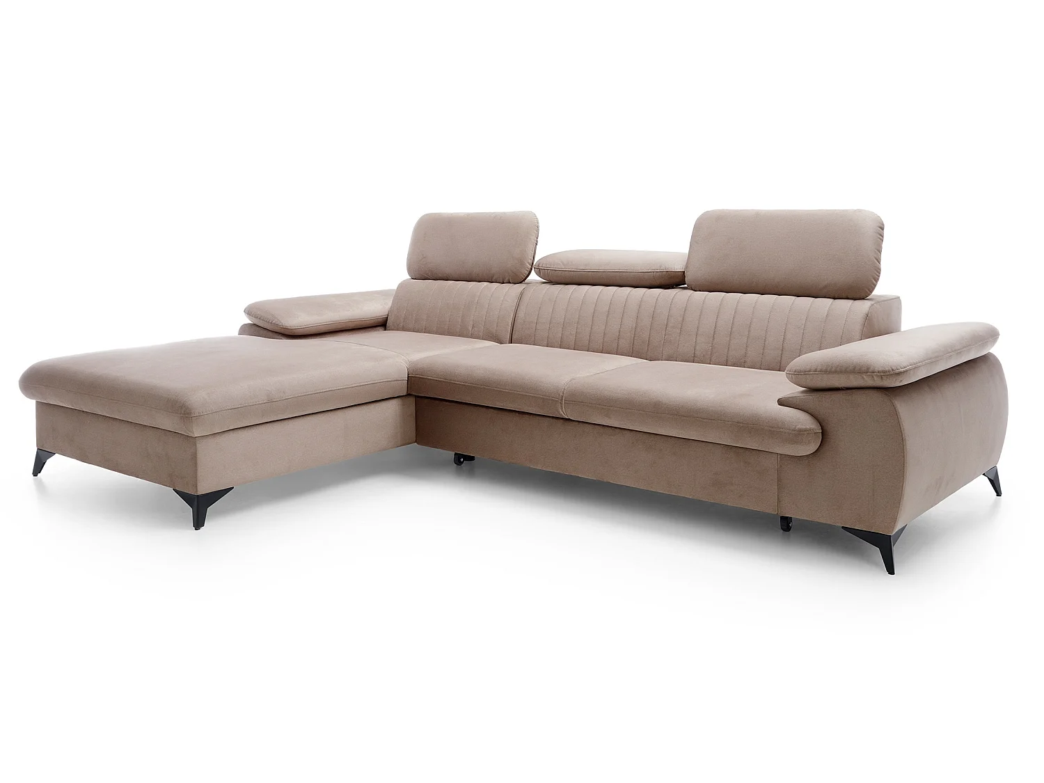 Hoekbank met verstelbare hoofdsteunen Xanto M, 280x193 cm, slaapfunctie en opbergruimte, links, Lichtbruin