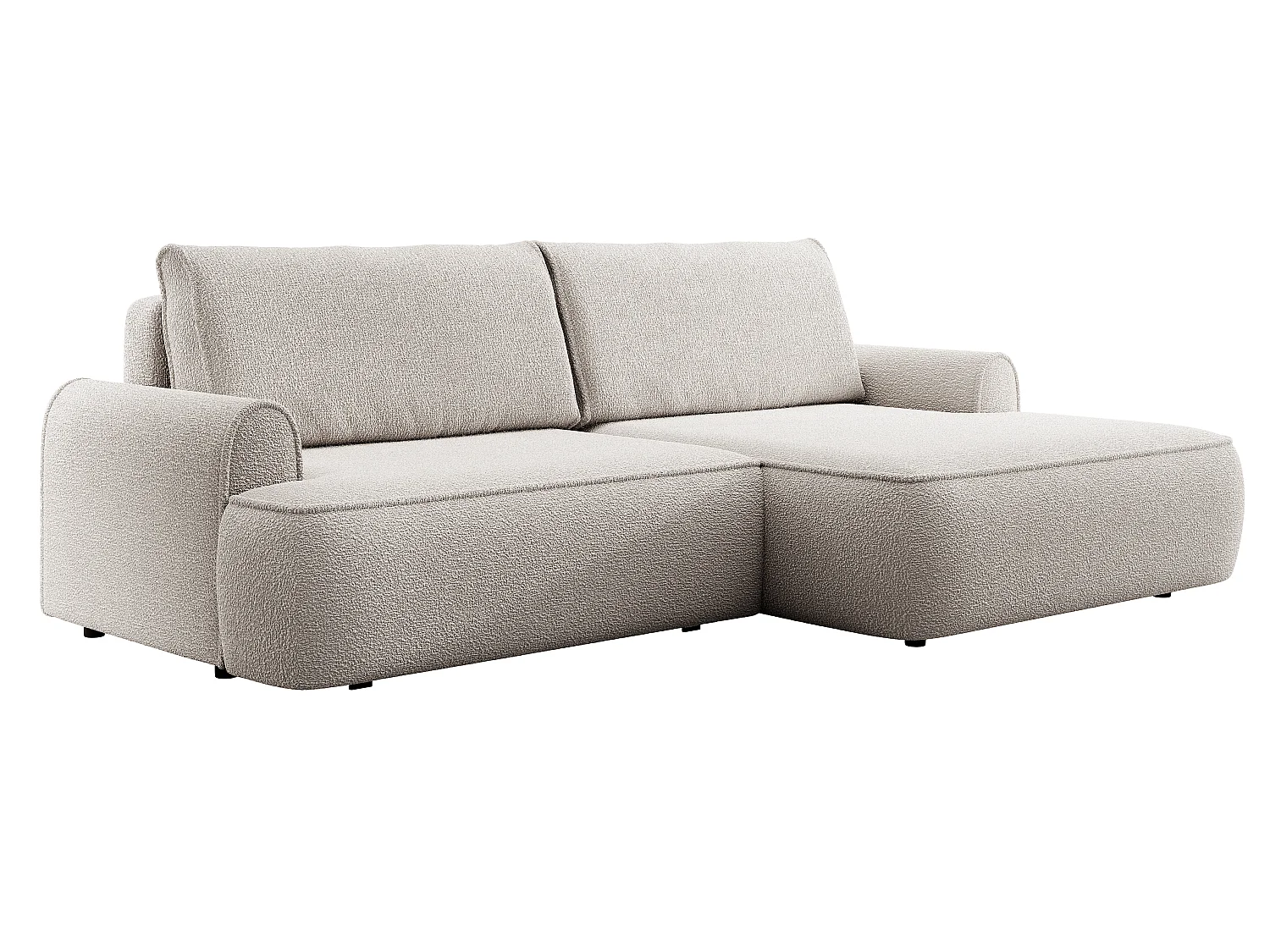 Hoekbank 250 cm Mareno in bouclé stof, moderne stijl, slaapfunctie en opbergruimte, rechterhoek, Lichtgrijs