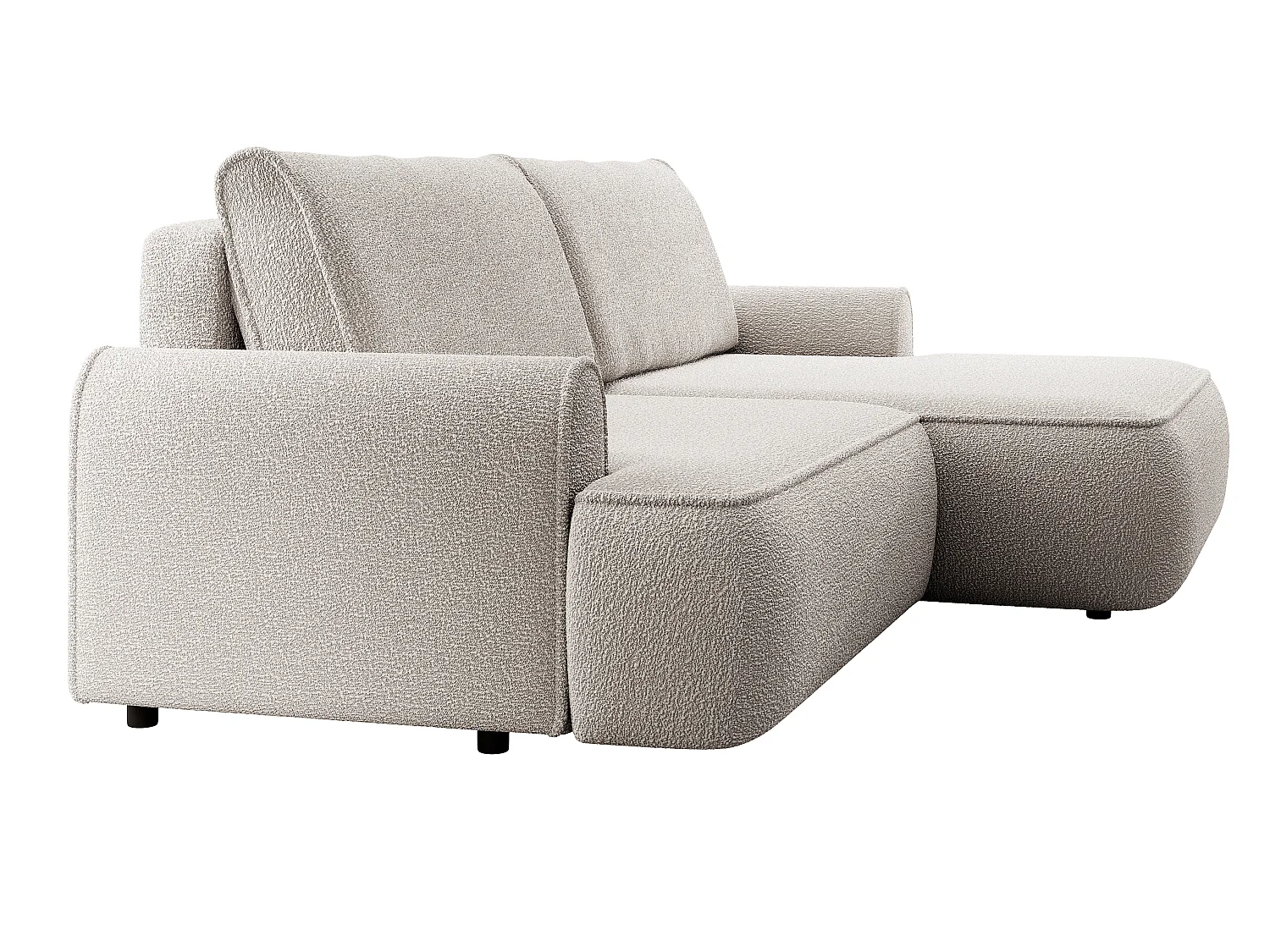 Hoekbank 250 cm Mareno in bouclé stof, moderne stijl, slaapfunctie en opbergruimte, rechterhoek, Lichtgrijs